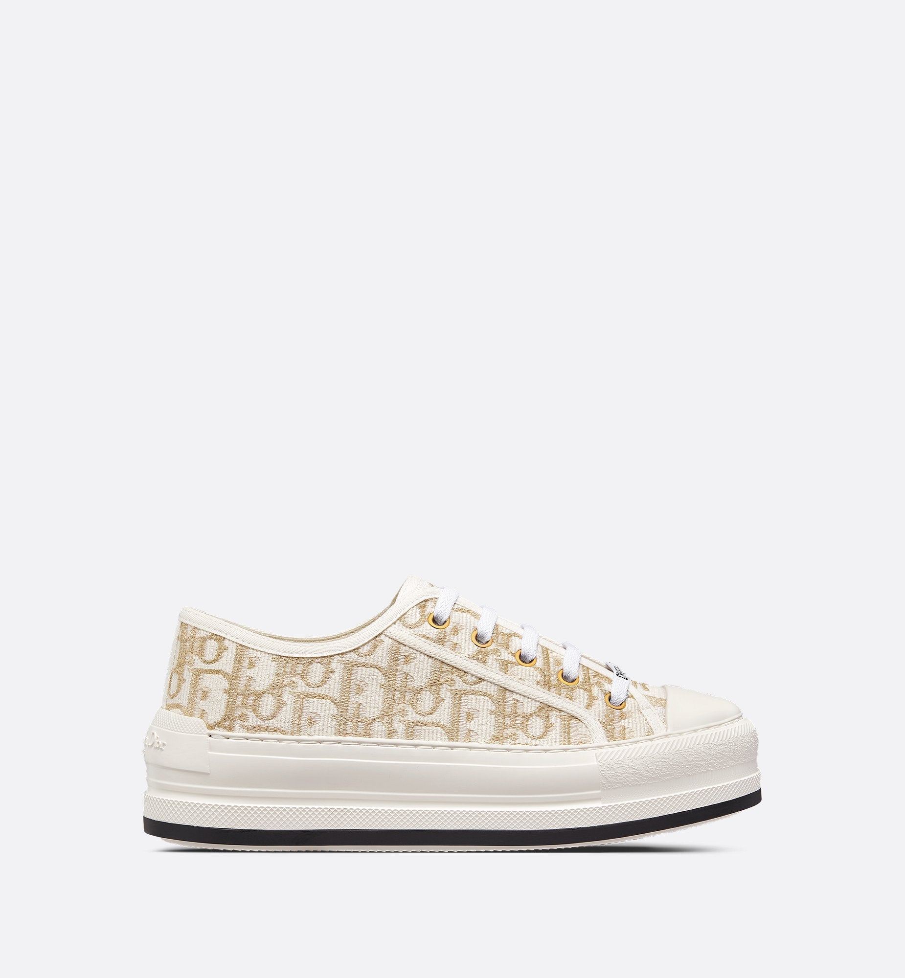 Walk N Dior Platform Sneaker Gold Tone Dior Oblique Cotton With Metallic Thread Embroidery