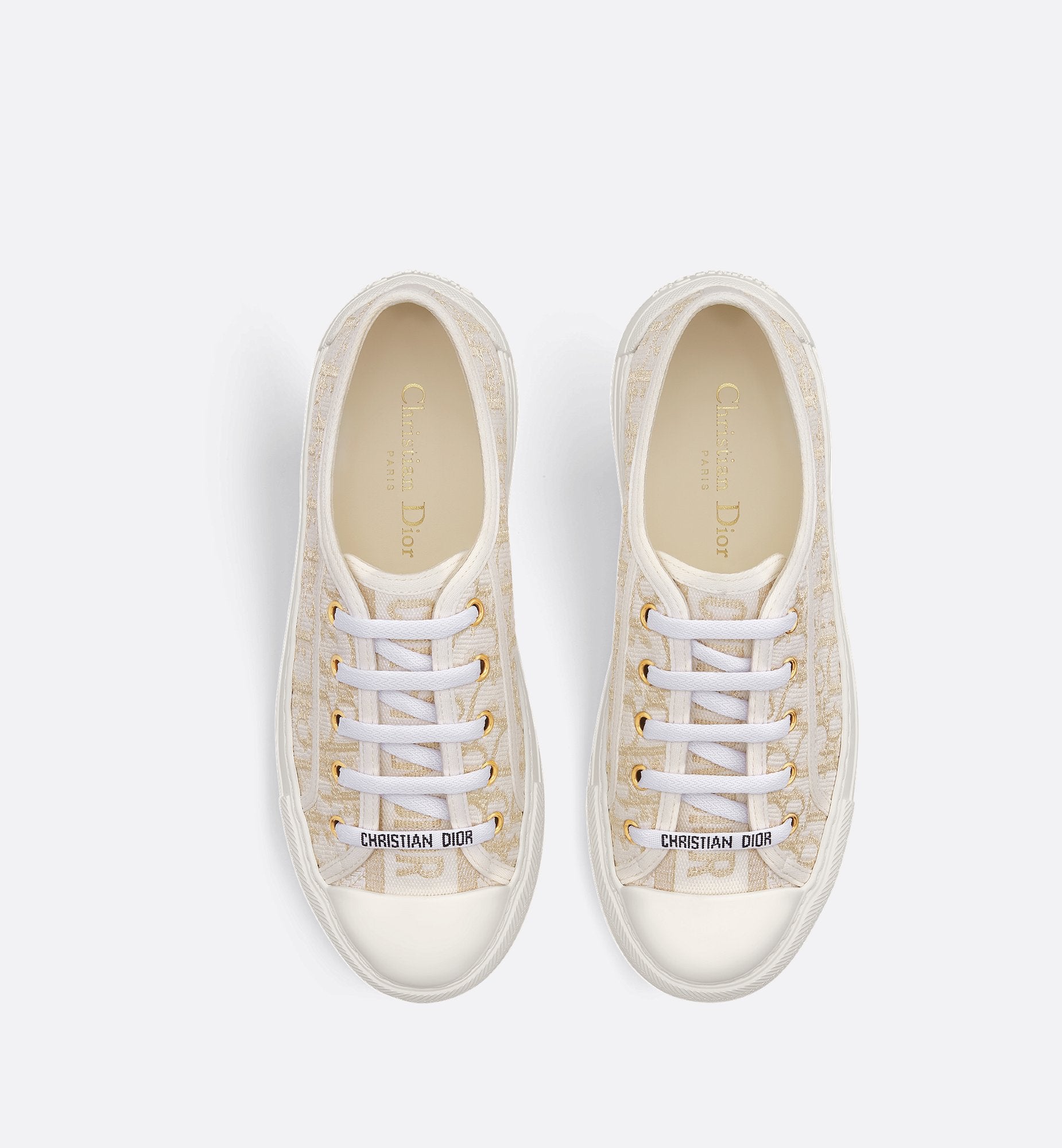 Walk N Dior Platform Sneaker Gold Tone Dior Oblique Cotton With Metallic Thread Embroidery