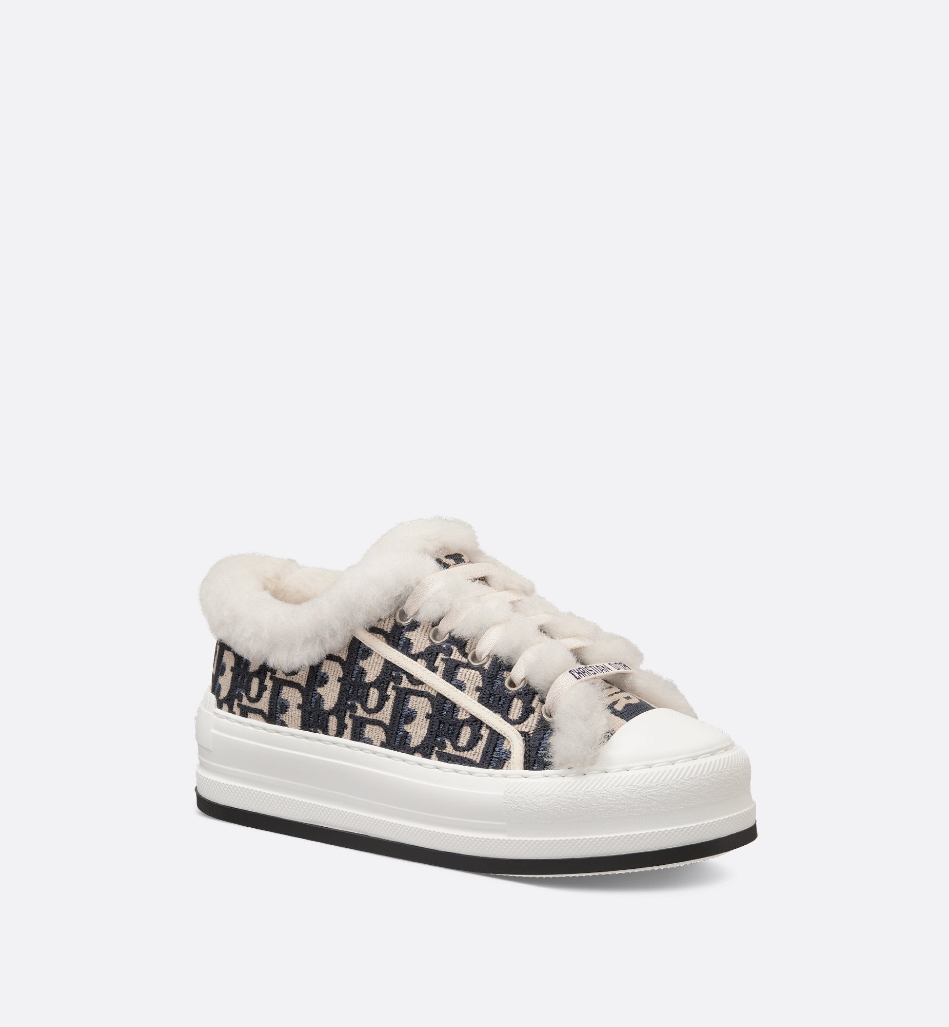 Walk N Dior Platform Sneaker Deep Blue Dior Oblique Embroidered Cotton And White Shearling