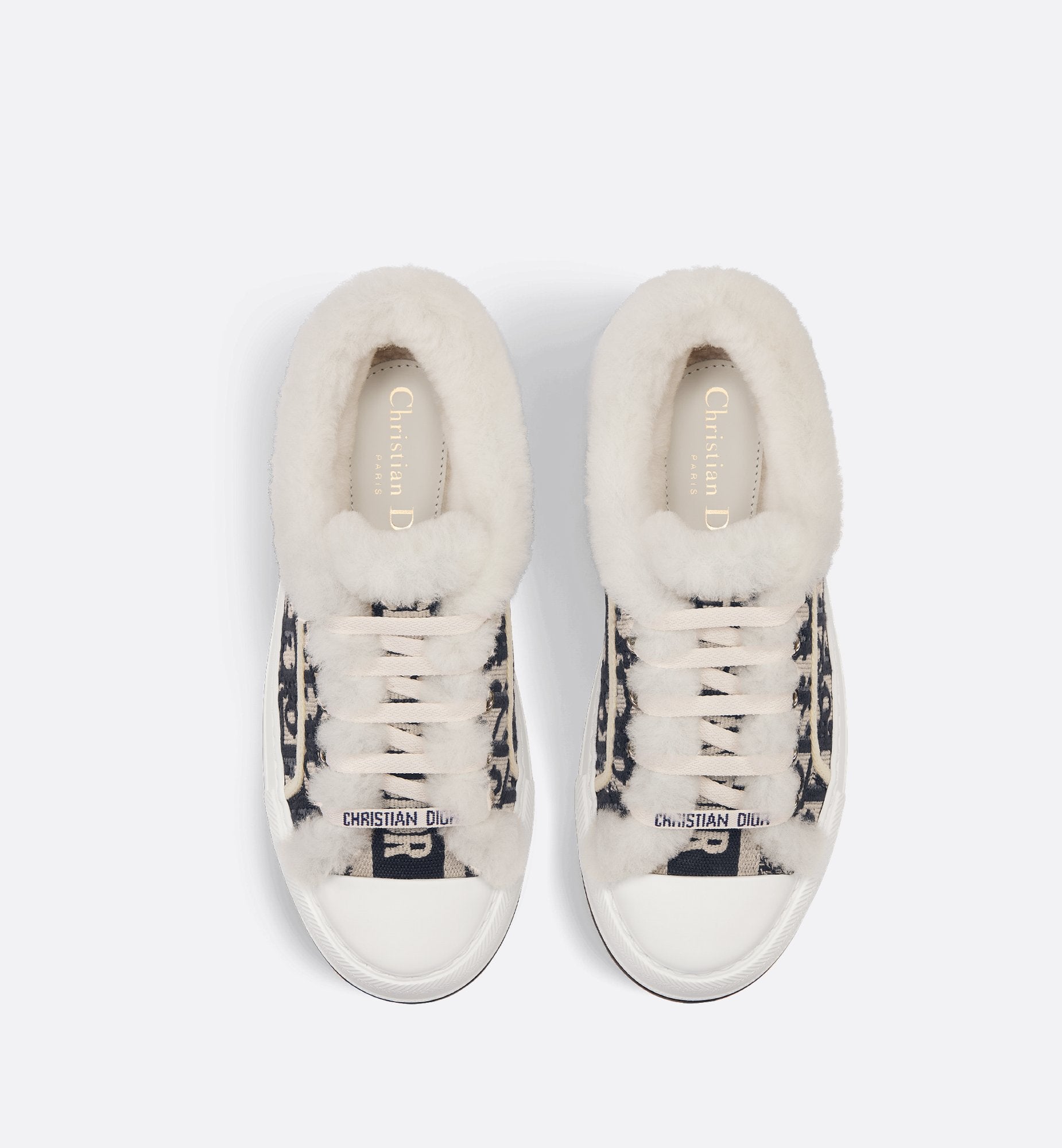 Walk N Dior Platform Sneaker Deep Blue Dior Oblique Embroidered Cotton And White Shearling