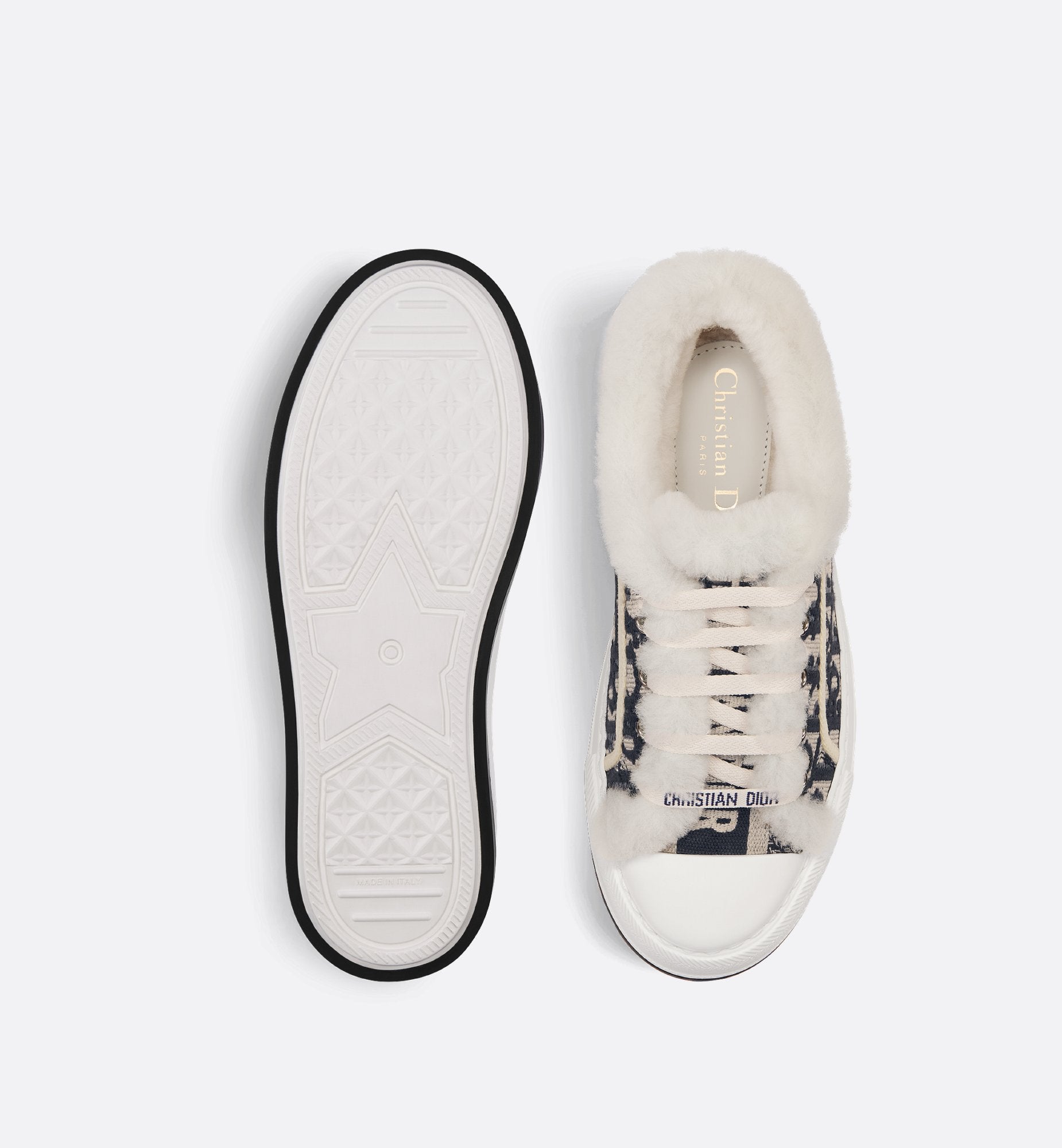 Walk N Dior Platform Sneaker Deep Blue Dior Oblique Embroidered Cotton And White Shearling