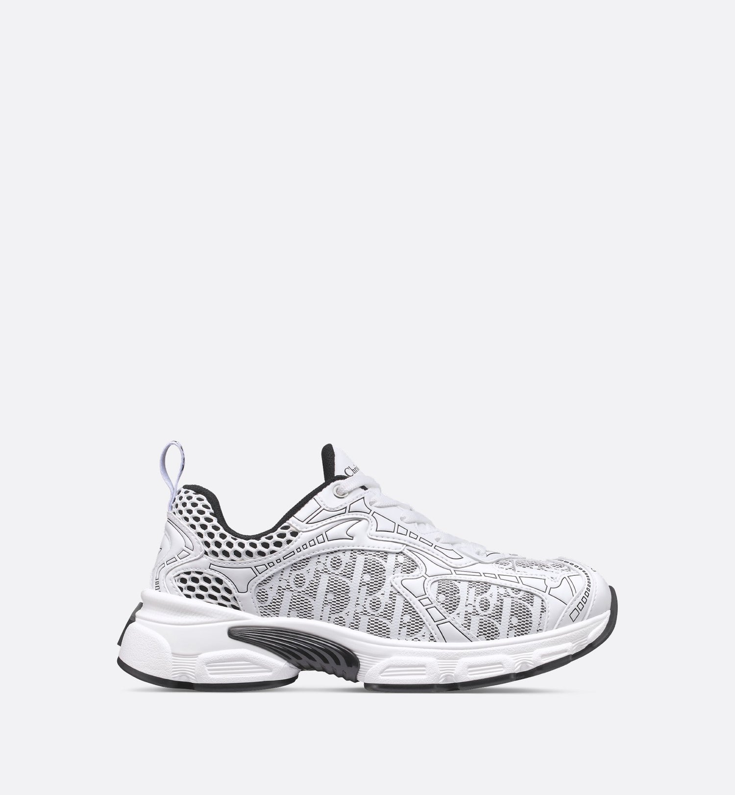 Vibe Sneaker White Mesh Printed With Oblique Motif And White And Black Leather-Effect Panels