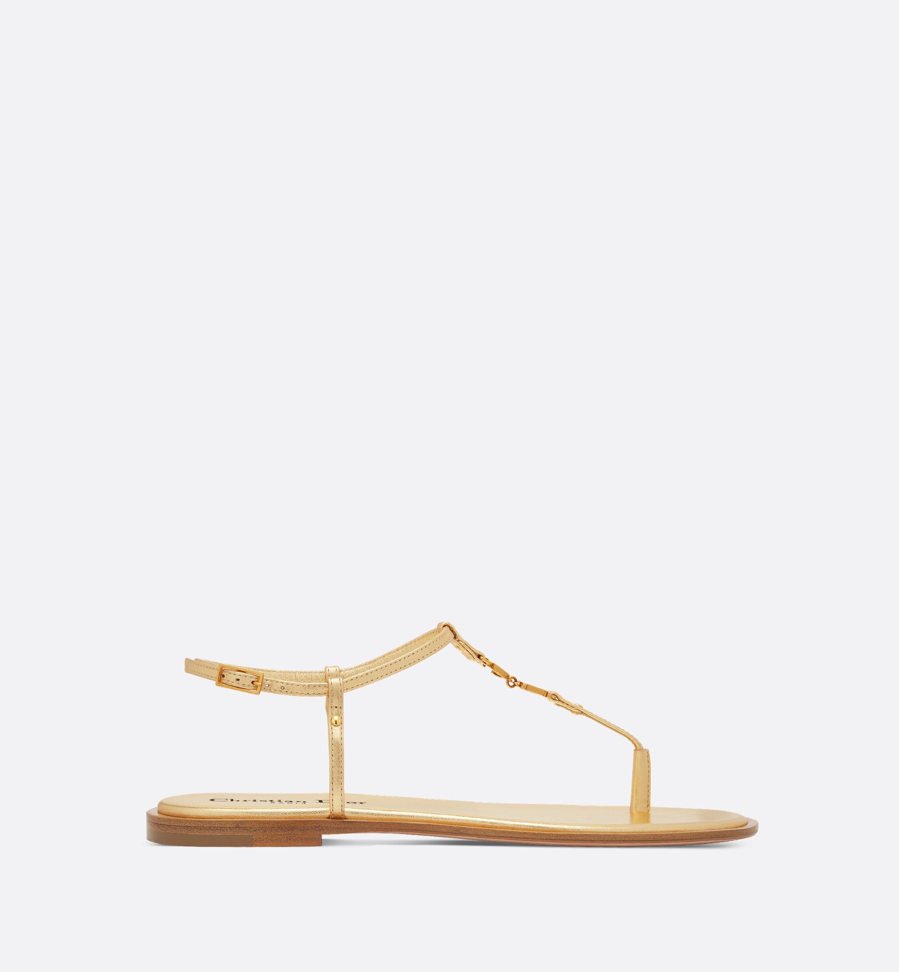 C Est Dior Thong Sandal Gold Tone Laminated Calfskin