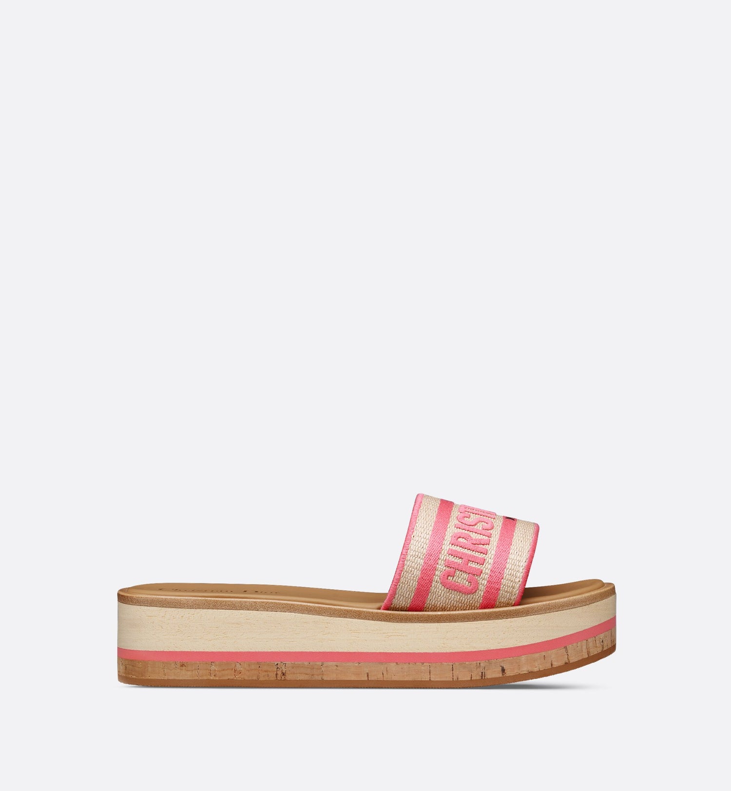 Dioriviera Dway Platform Slide Natural Raffia And Candy Pink Embroidered Cotton