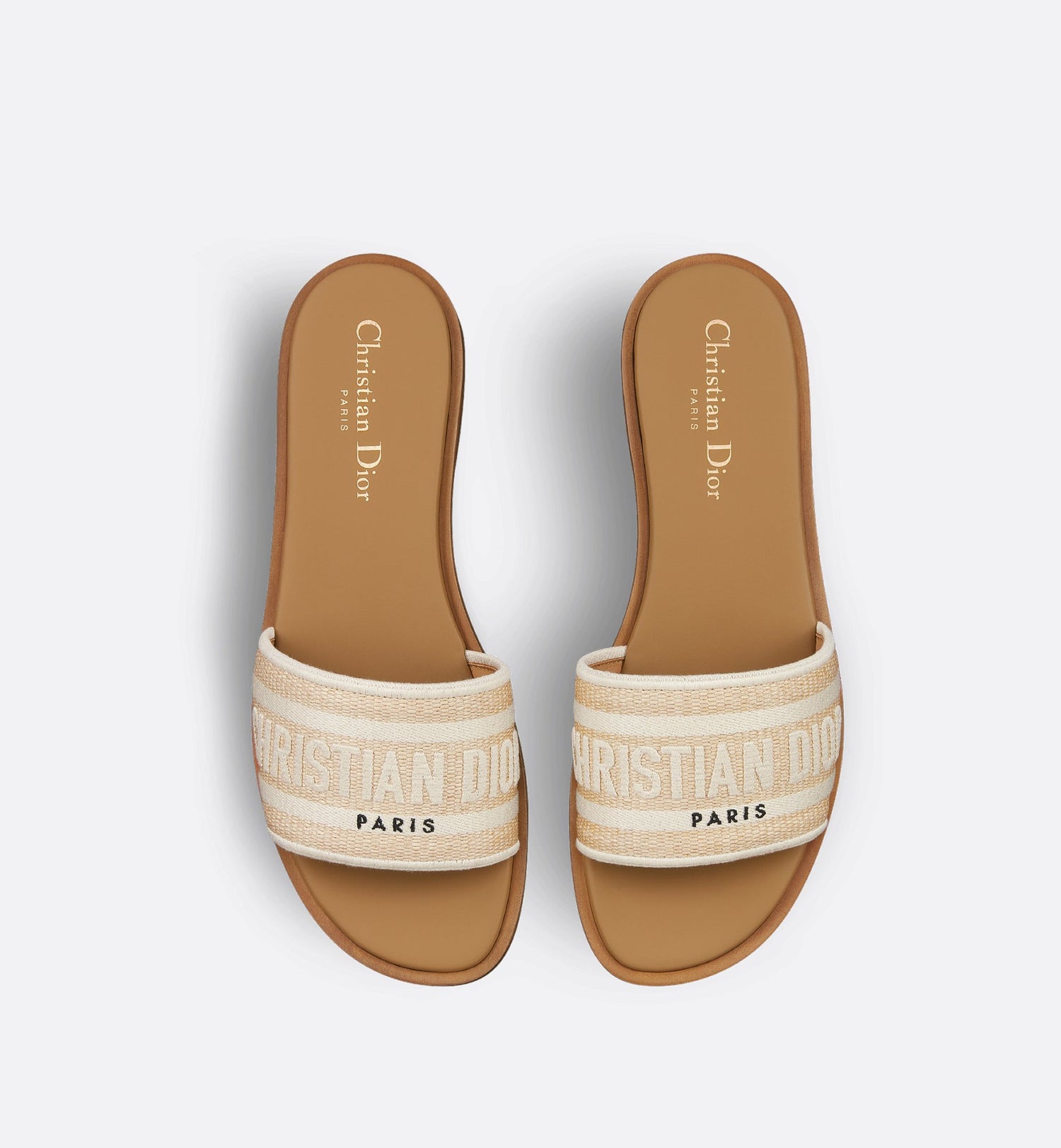 Dioriviera Dway Slide Natural Raffia And White Embroidered Cotton