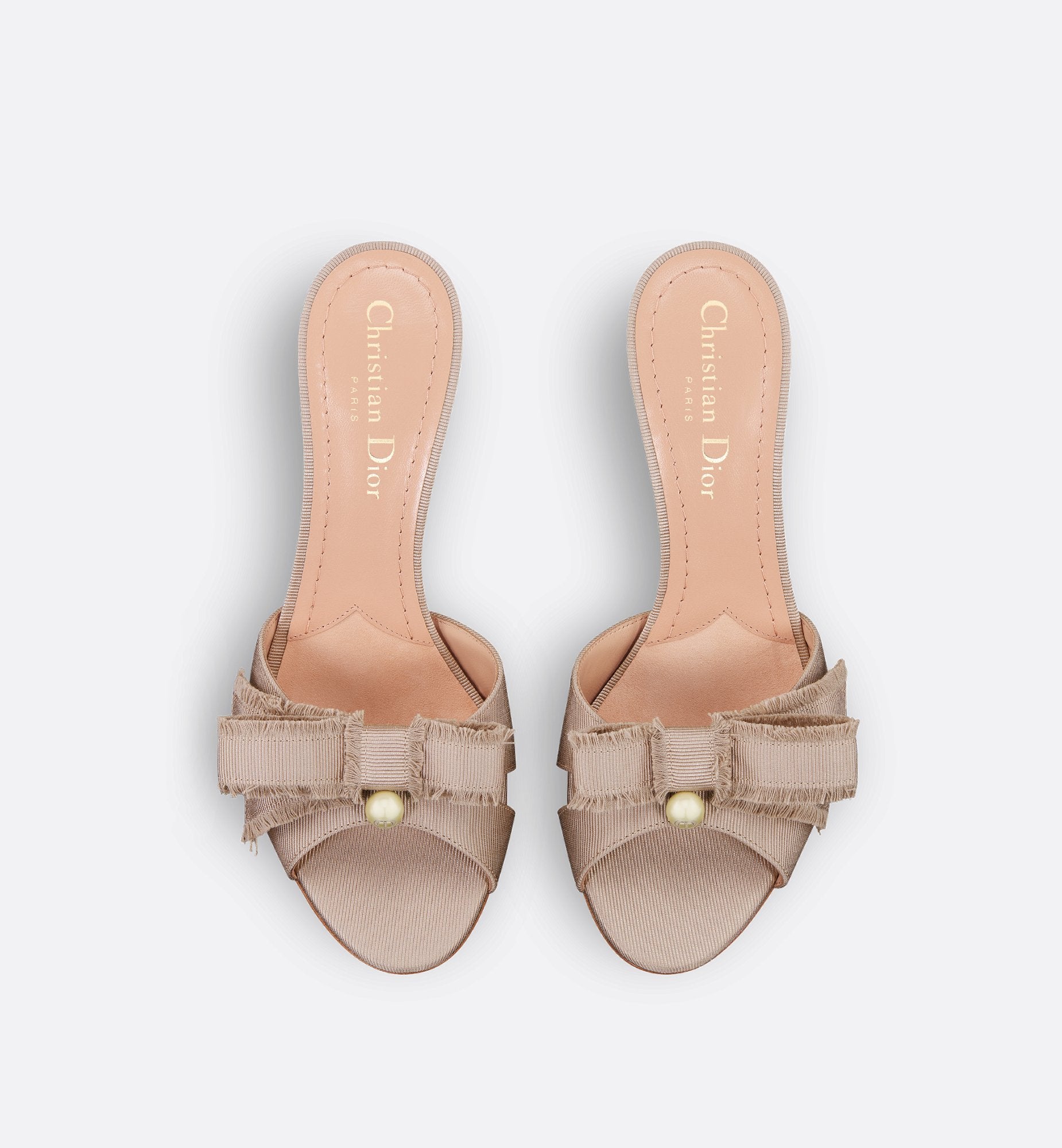 Adiorable Heeled Slide Nude Fringed Grosgrain