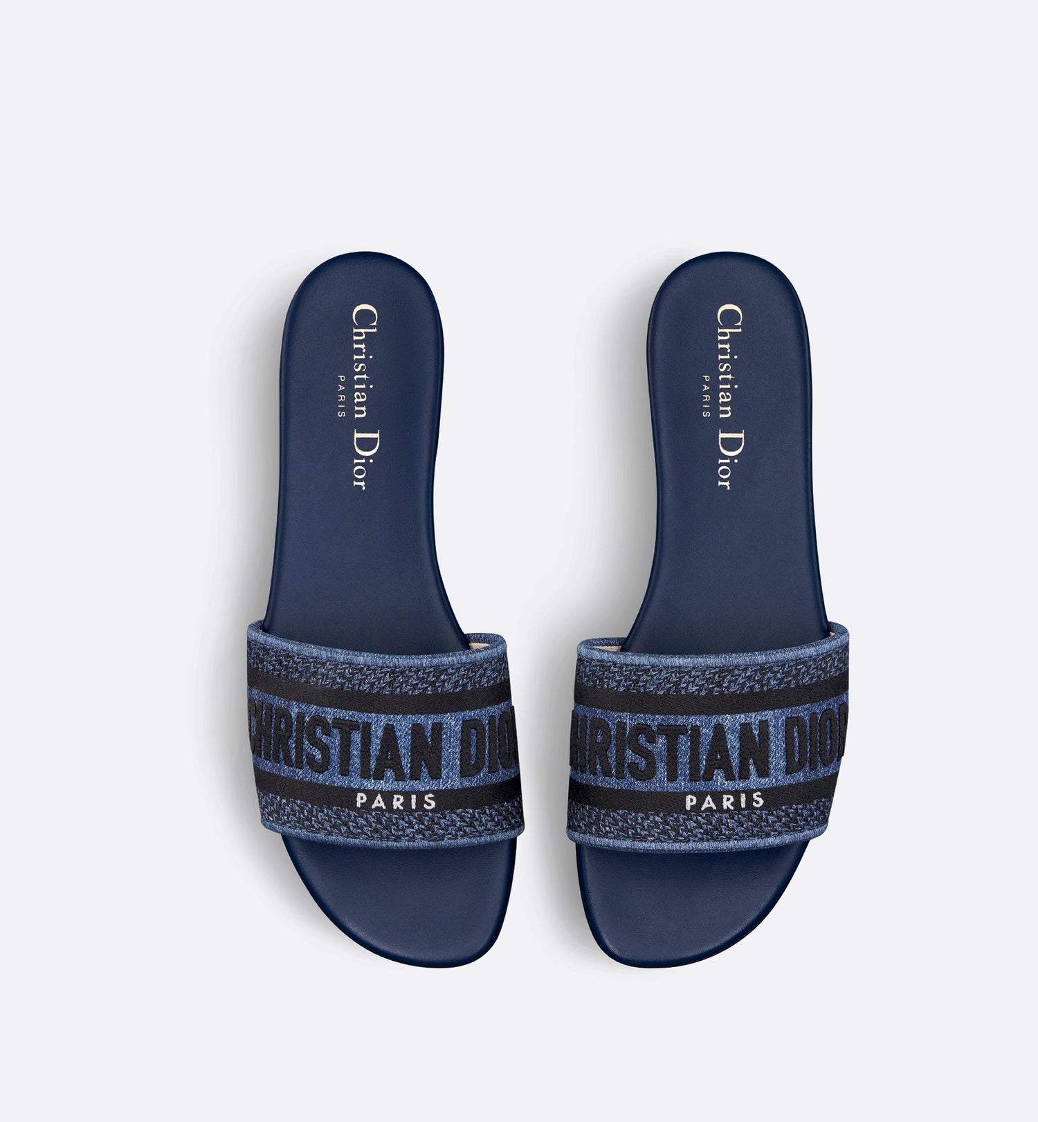 Dway Slide Blue Embroidered Cotton Denim