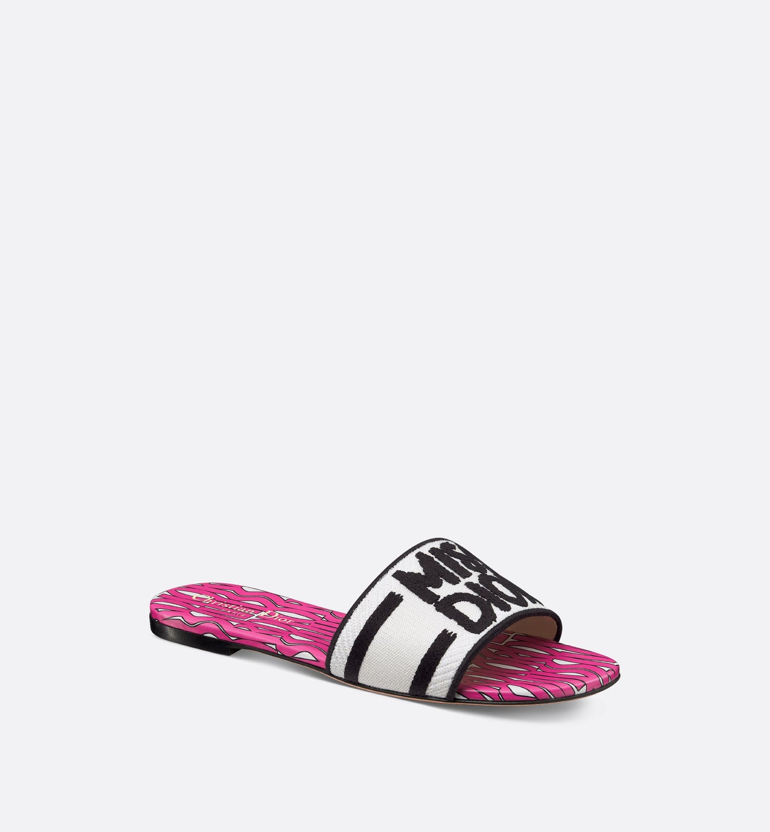 Dway Slide Embroidered Cotton And Fuchsia Miss Dior Allover Motif