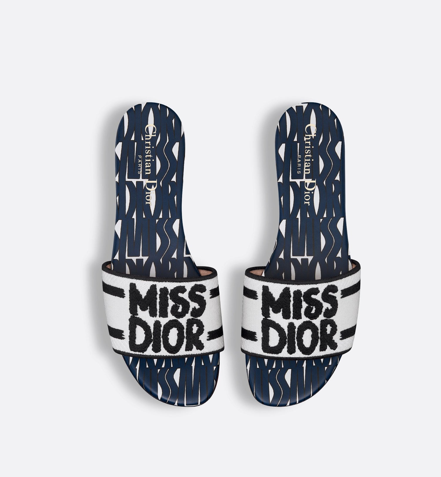 Dway Slide Embroidered Cotton And Deep Blue Miss Dior Allover Motif