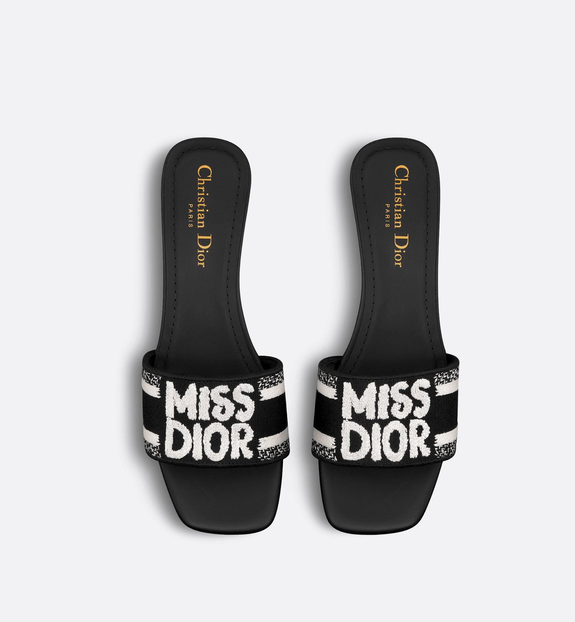 Dway Heeled Slide Black And White Embroidered Cotton