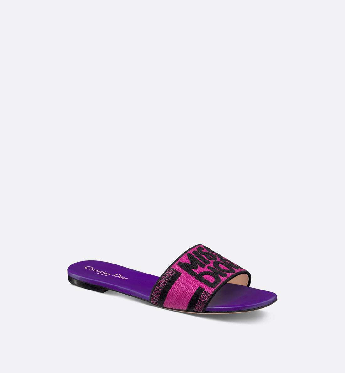 Dway Slide Fuchsia And Black Embroidered Cotton