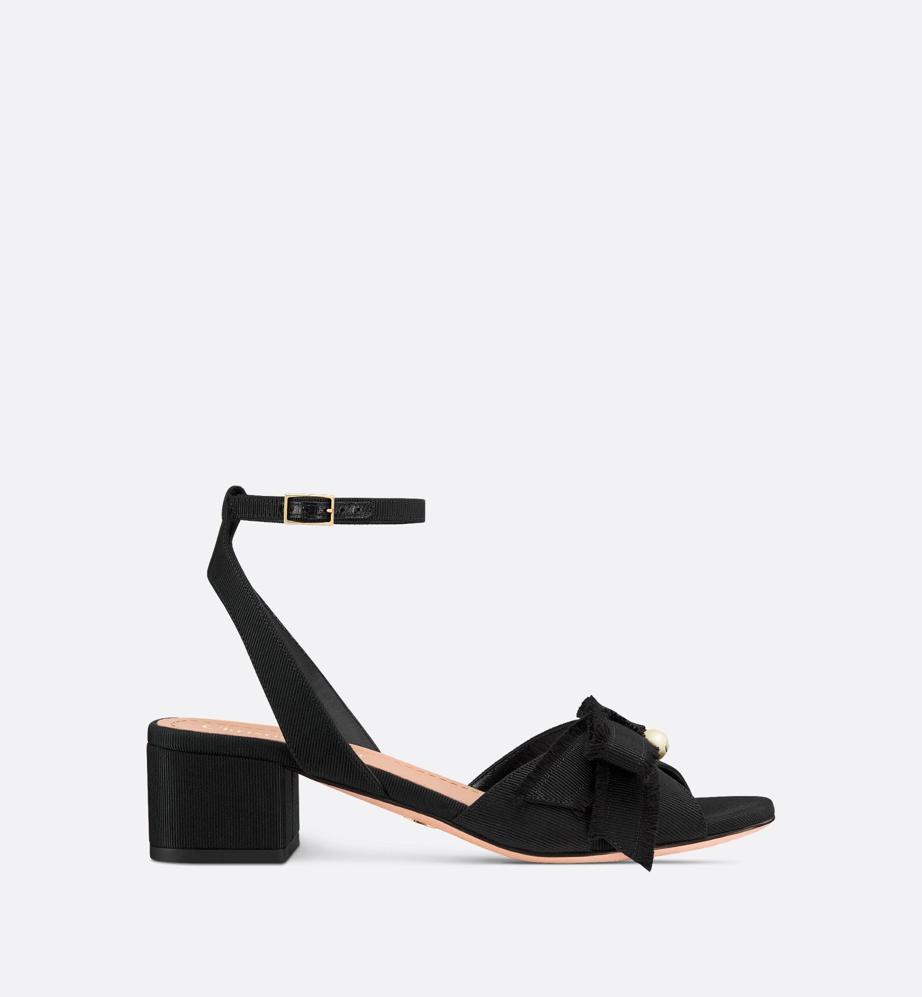 Adiorable Heeled Sandal Black Fringed Grosgrain