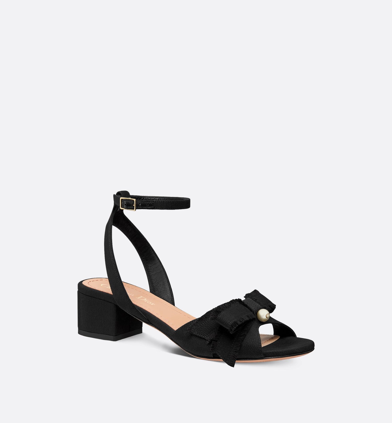 Adiorable Heeled Sandal Black Fringed Grosgrain