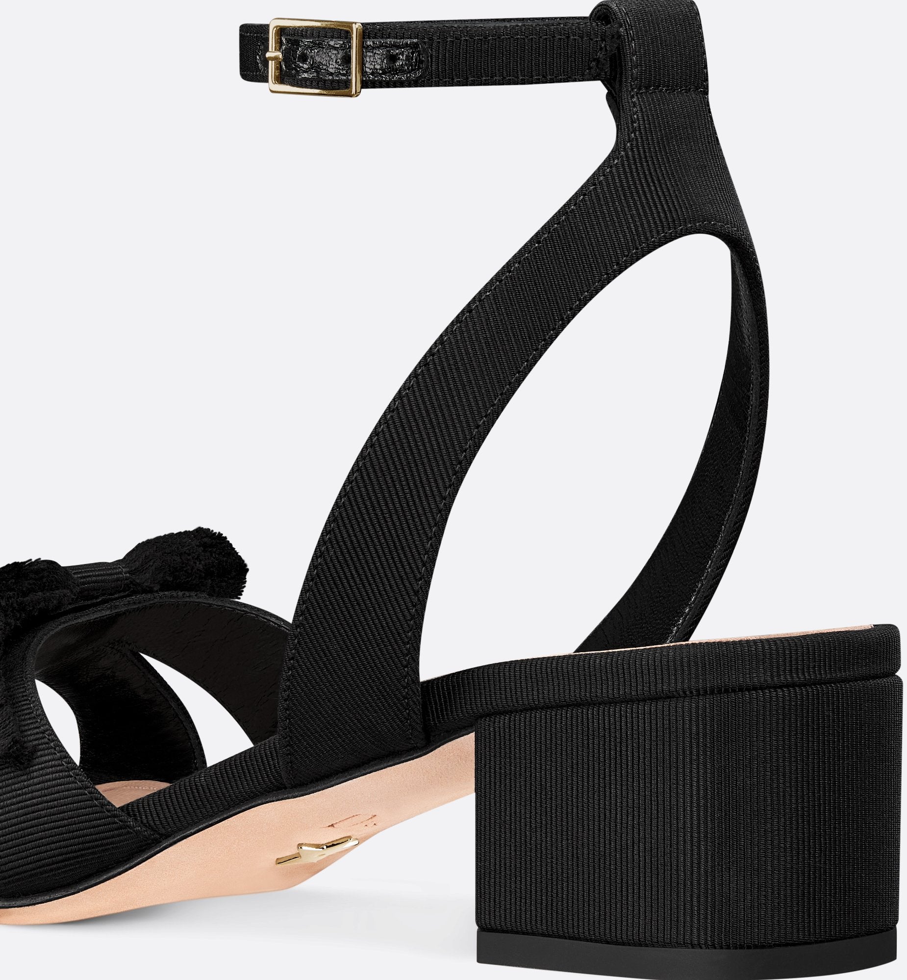 Adiorable Heeled Sandal Black Fringed Grosgrain