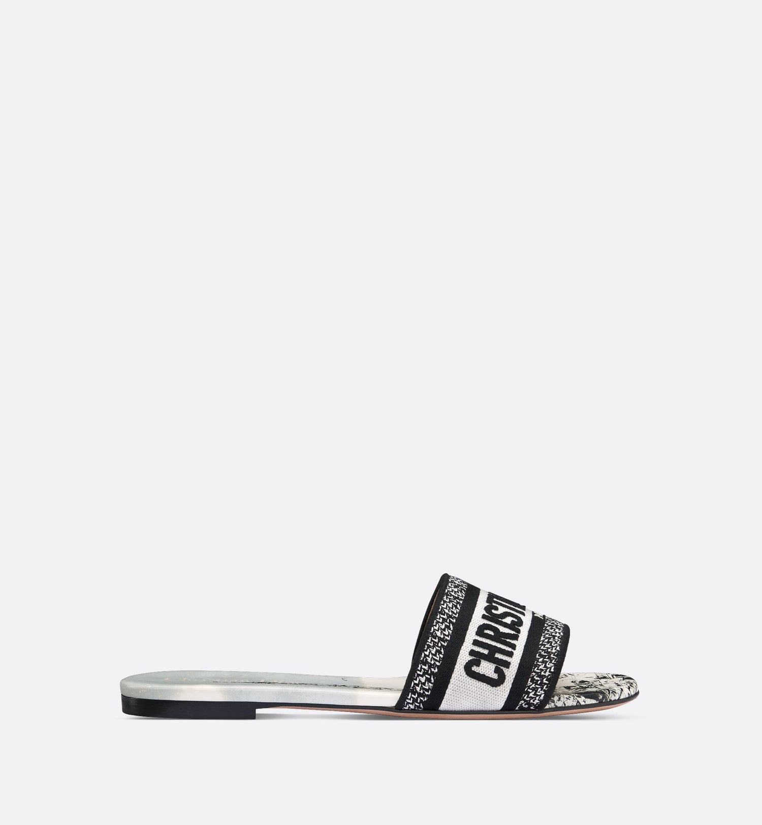 Dway Slide Cotton Embroidered With White And Black Paris Motif