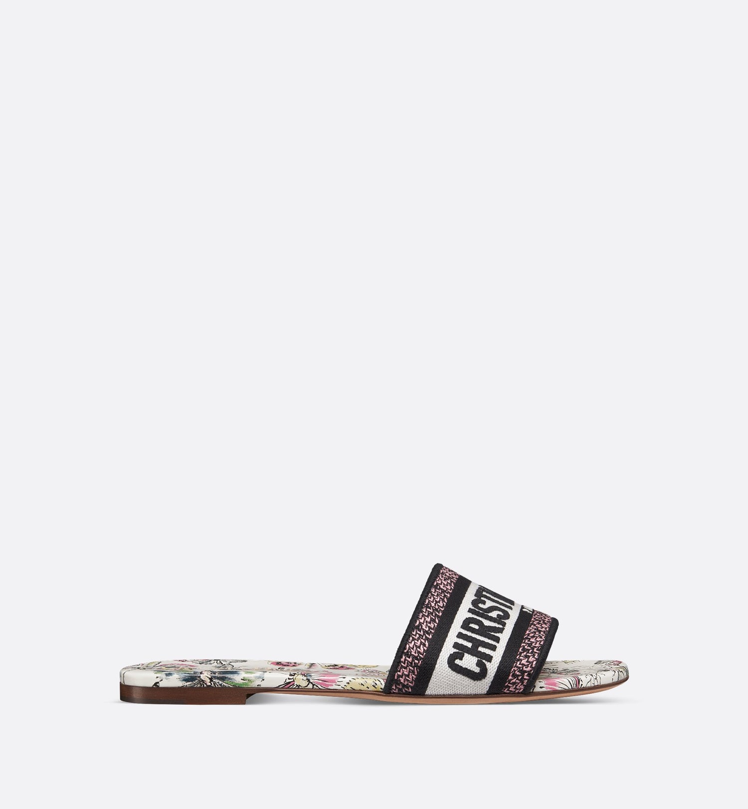 Dway Slide White Cotton Embroidered With Multicolor Libellule Camouflage Motif