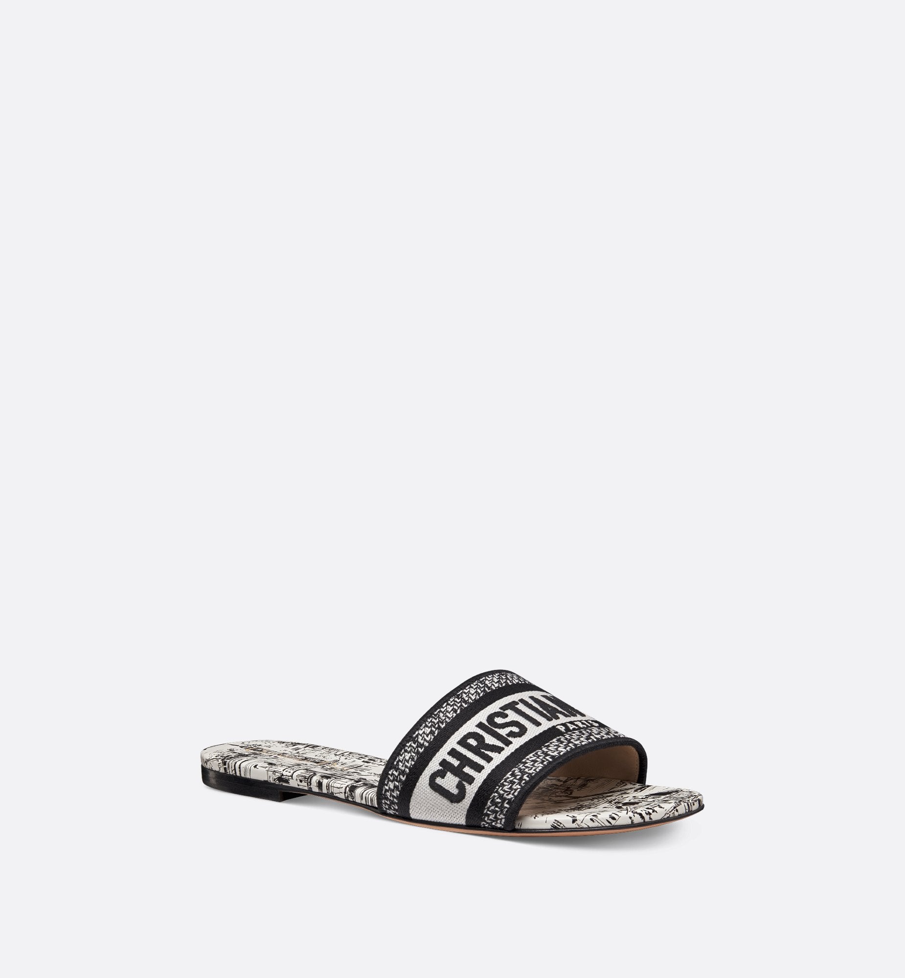 Dway Slide Cotton Embroidered With White And Black Paris Allover Motif