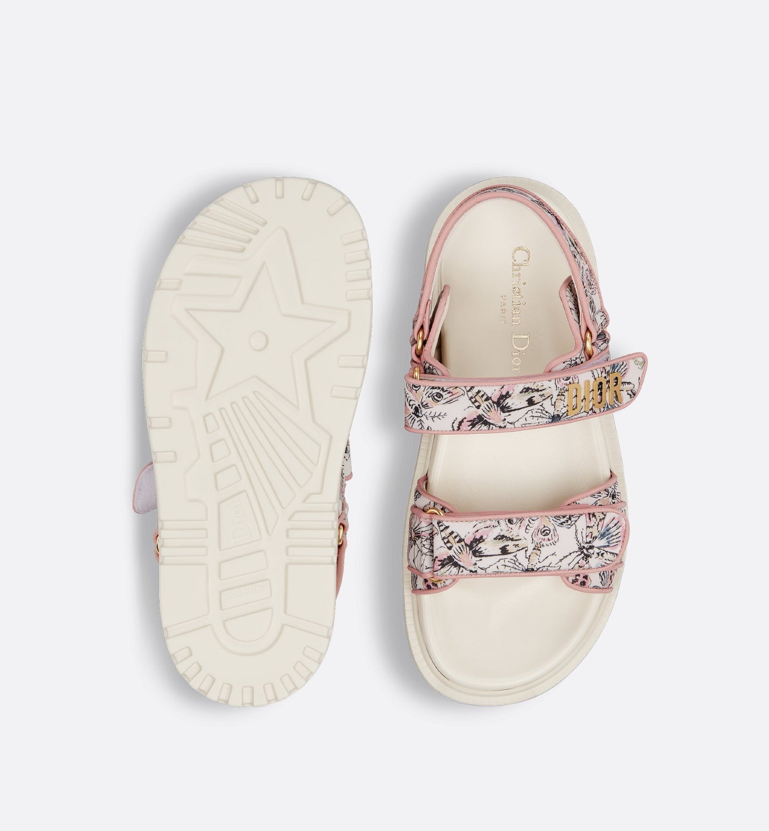 Dioract Sandal White Technical Fabric With Printed Multicolor Libellule Camouflage Motif