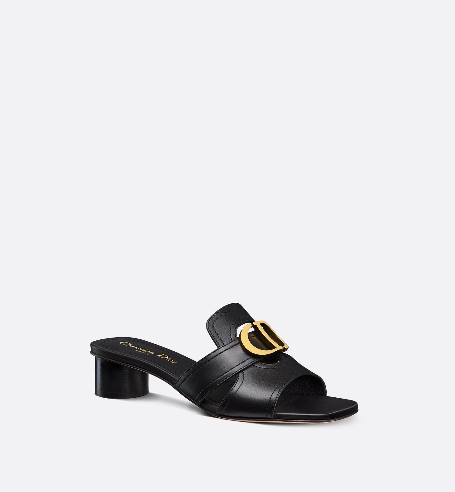 30 Montaigne Heeled Slide Black Calfskin