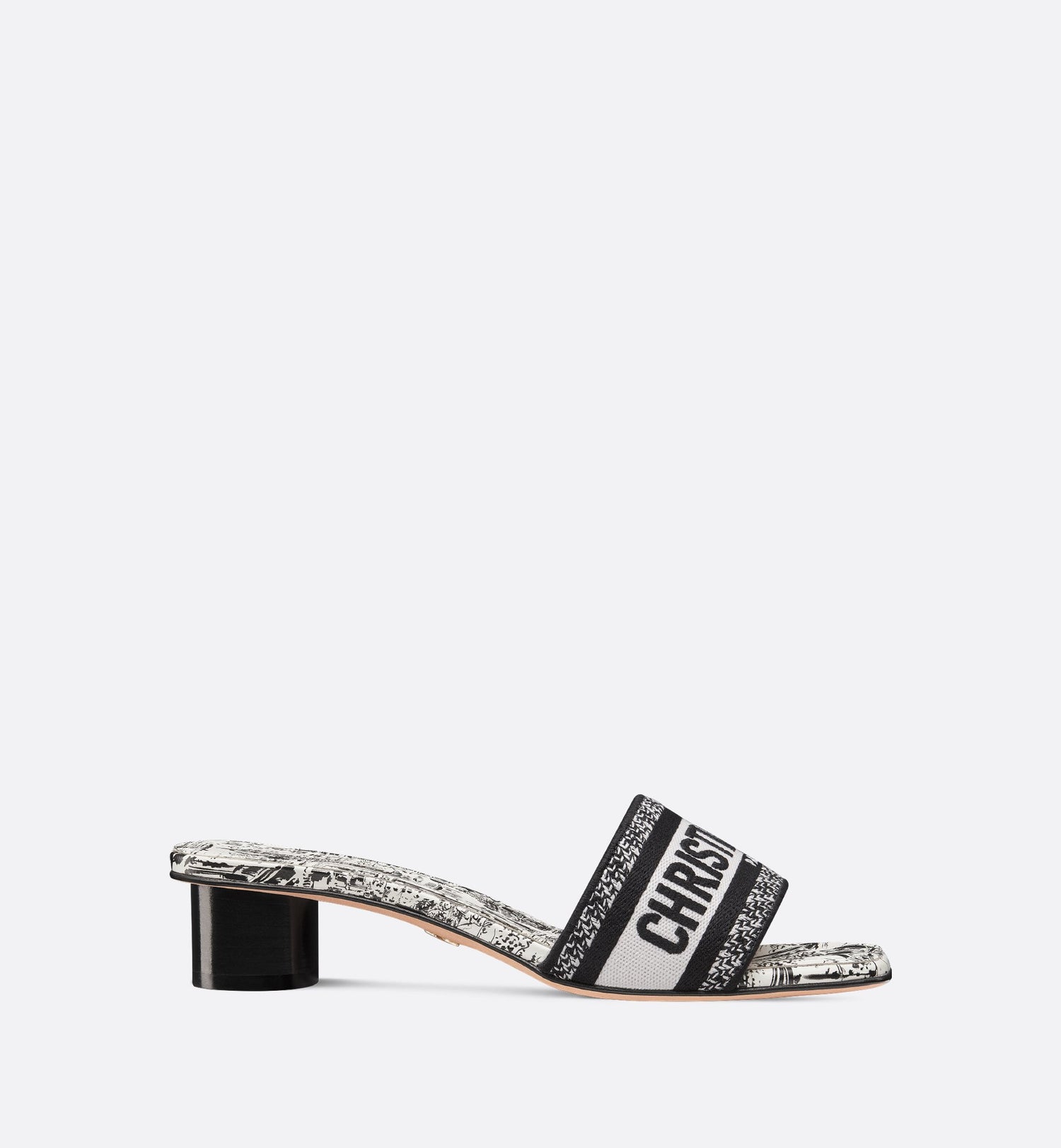 Dway Heeled Slide Cotton Embroidered With White And Black Paris Allover Motif