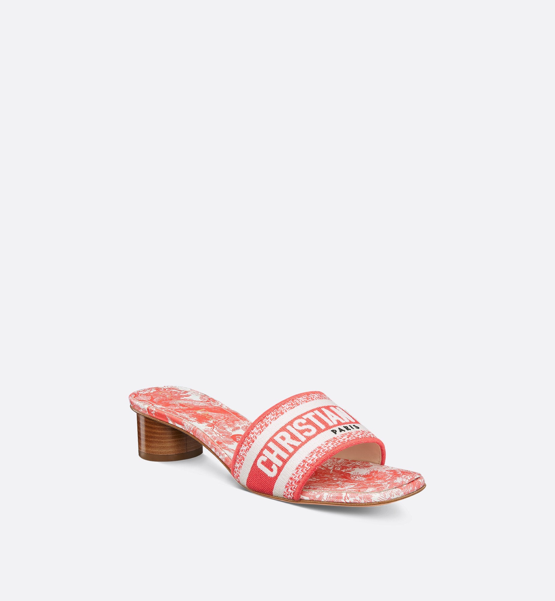 Dioriviera Dway Heeled Slide Cotton Embroidered With Coral Toile De Jouy Sauvage Motif