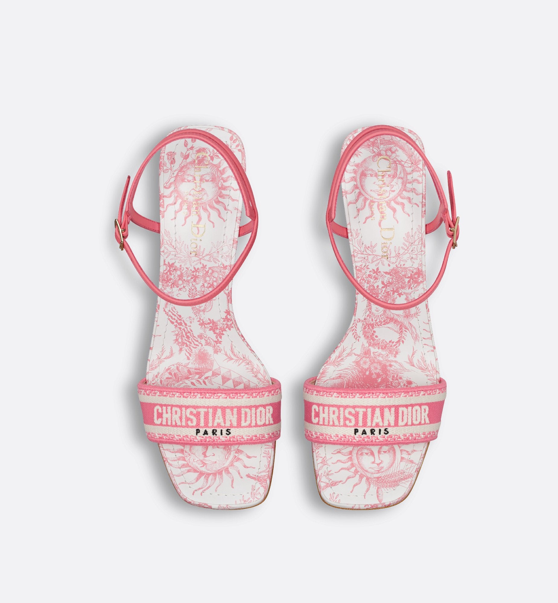 Dioriviera Dway Heeled Sandal Cotton Embroidered With Candy Pink Toile De Jouy Soleil Motif