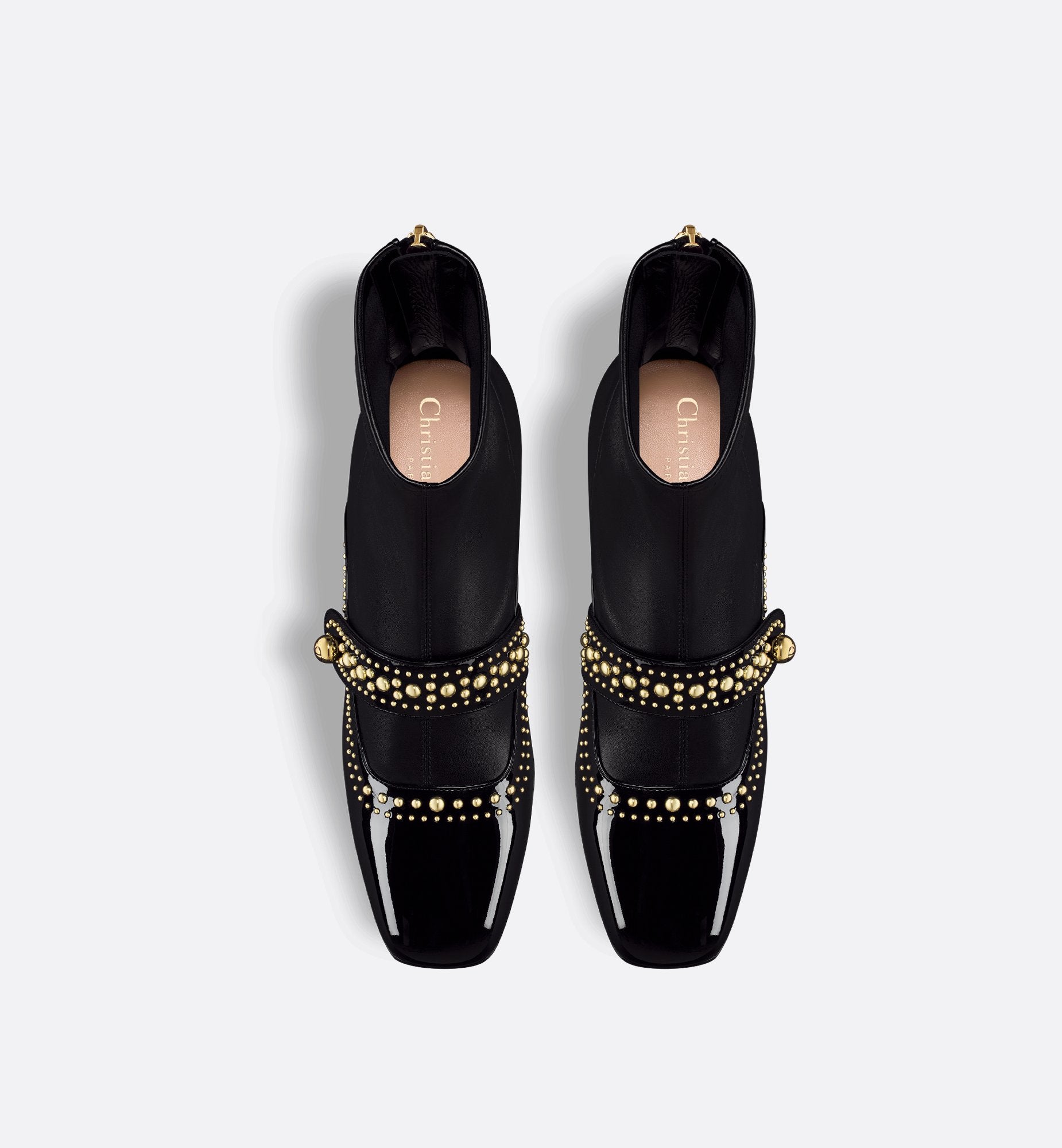 Belle D Heeled Ankle Boot Black Patent Calfskin And Gold-Finish Studs