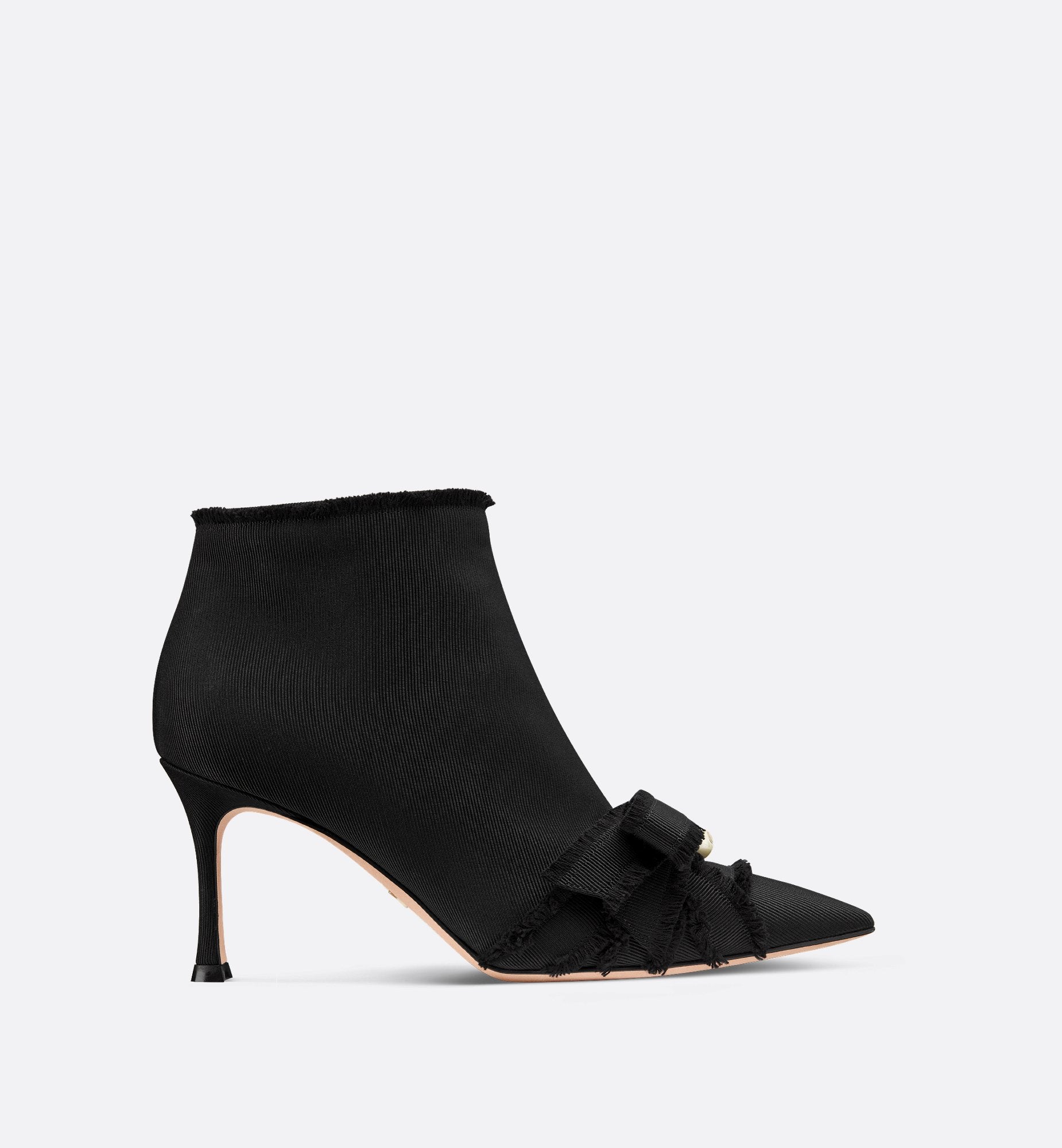 Adiorable Heeled Ankle Boot Black Fringed Grosgrain