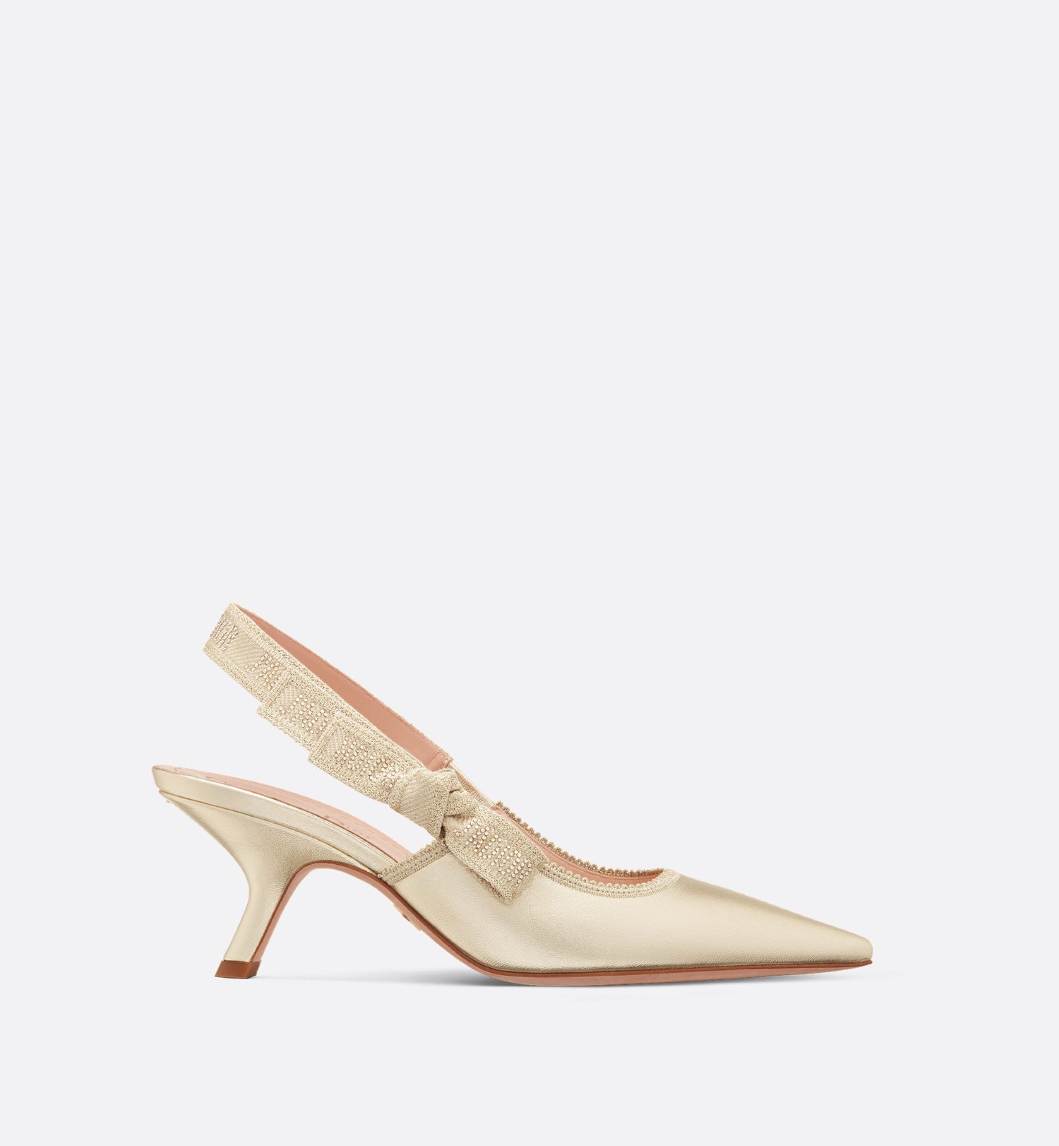 Or JAdior Slingback Pump Gold Tone Lambskin And Cotton Embroidered With Metallic Thread And Strass