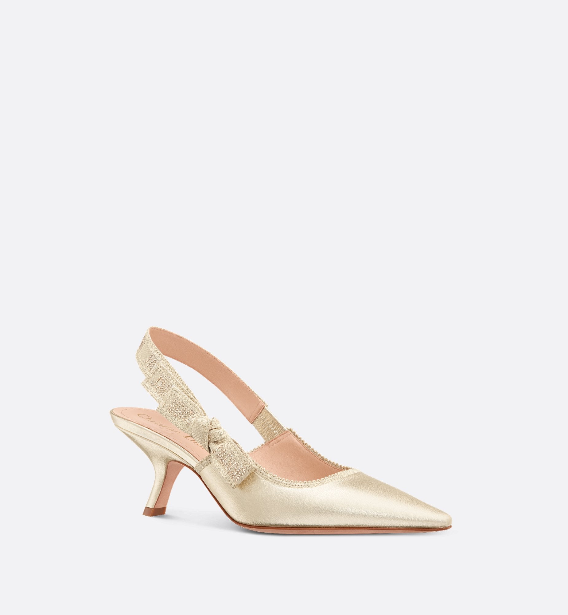 Or JAdior Slingback Pump Gold Tone Lambskin And Cotton Embroidered With Metallic Thread And Strass