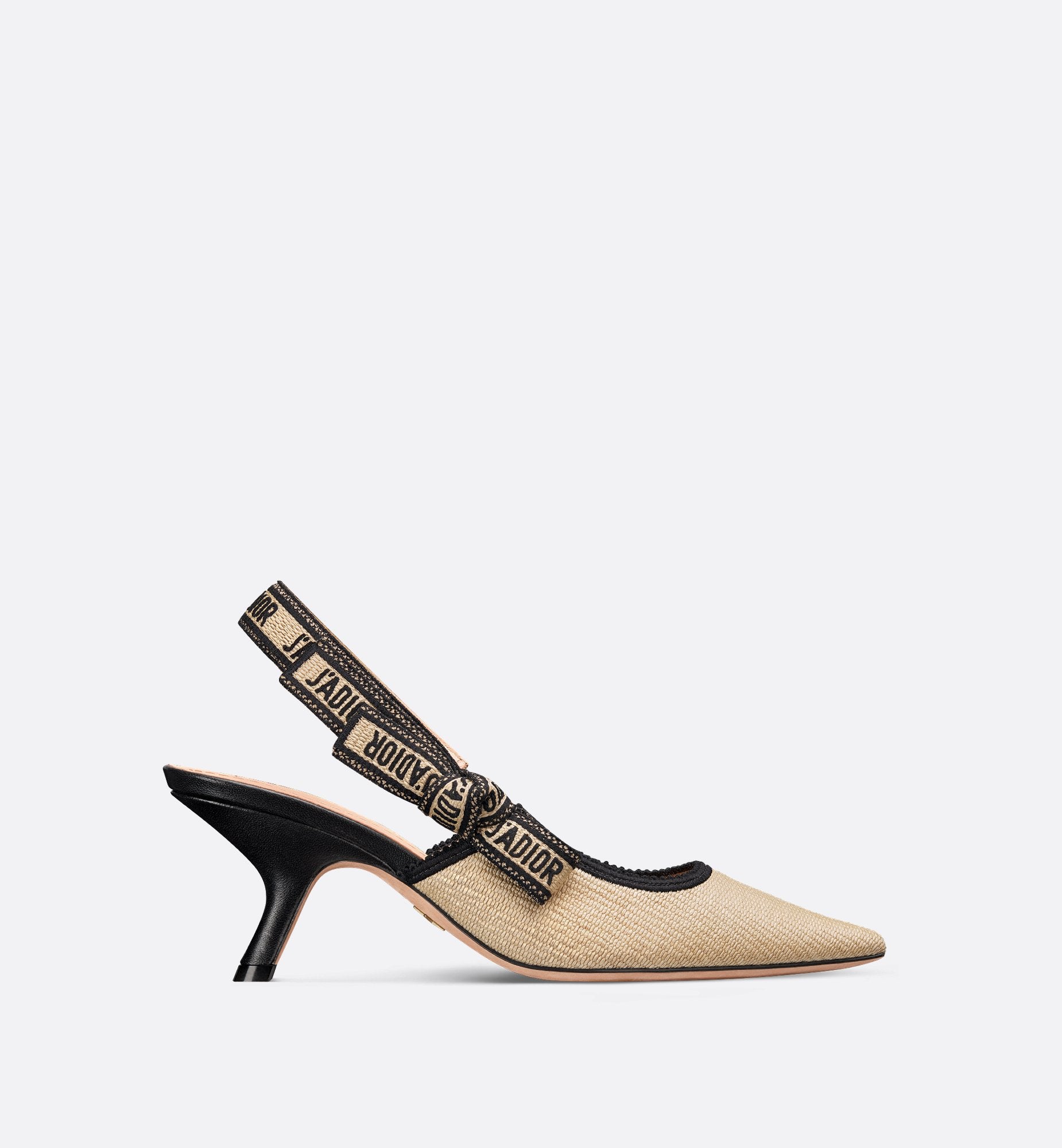 JAdior Slingback Pump Natural Raffia And Black Embroidered Cotton