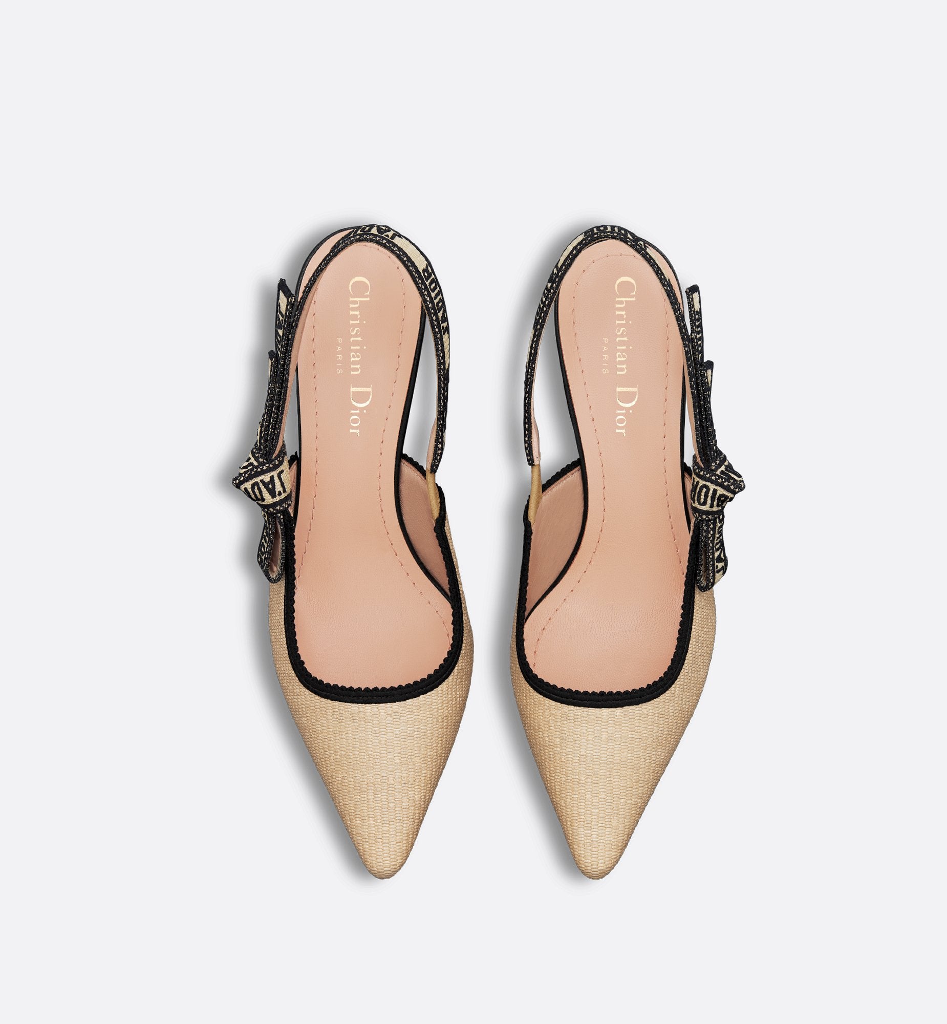 JAdior Slingback Pump Natural Raffia And Black Embroidered Cotton