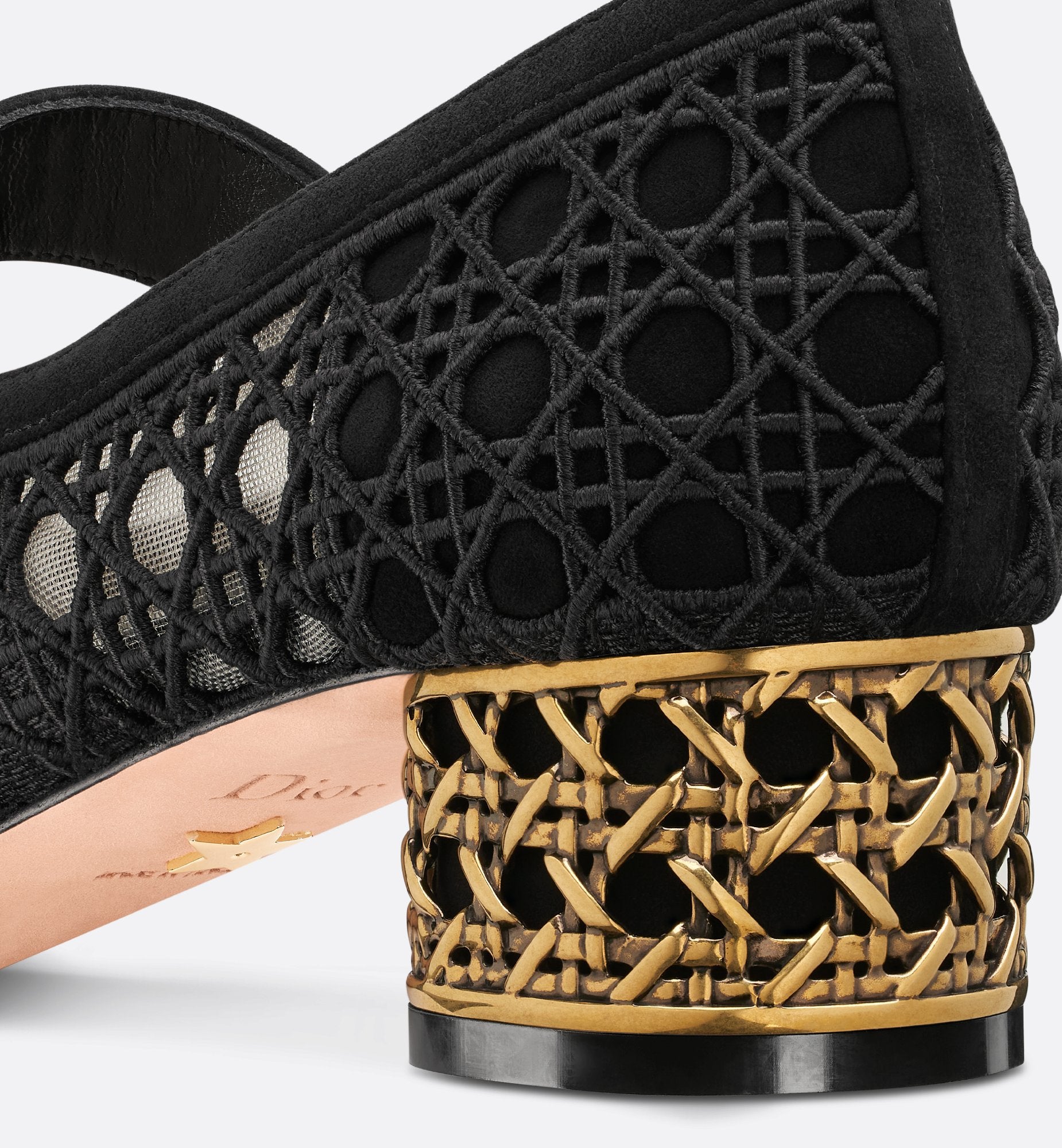 Icon Pump Transparent Mesh Embroidered With Black Cannage Motif And Suede Goatskin