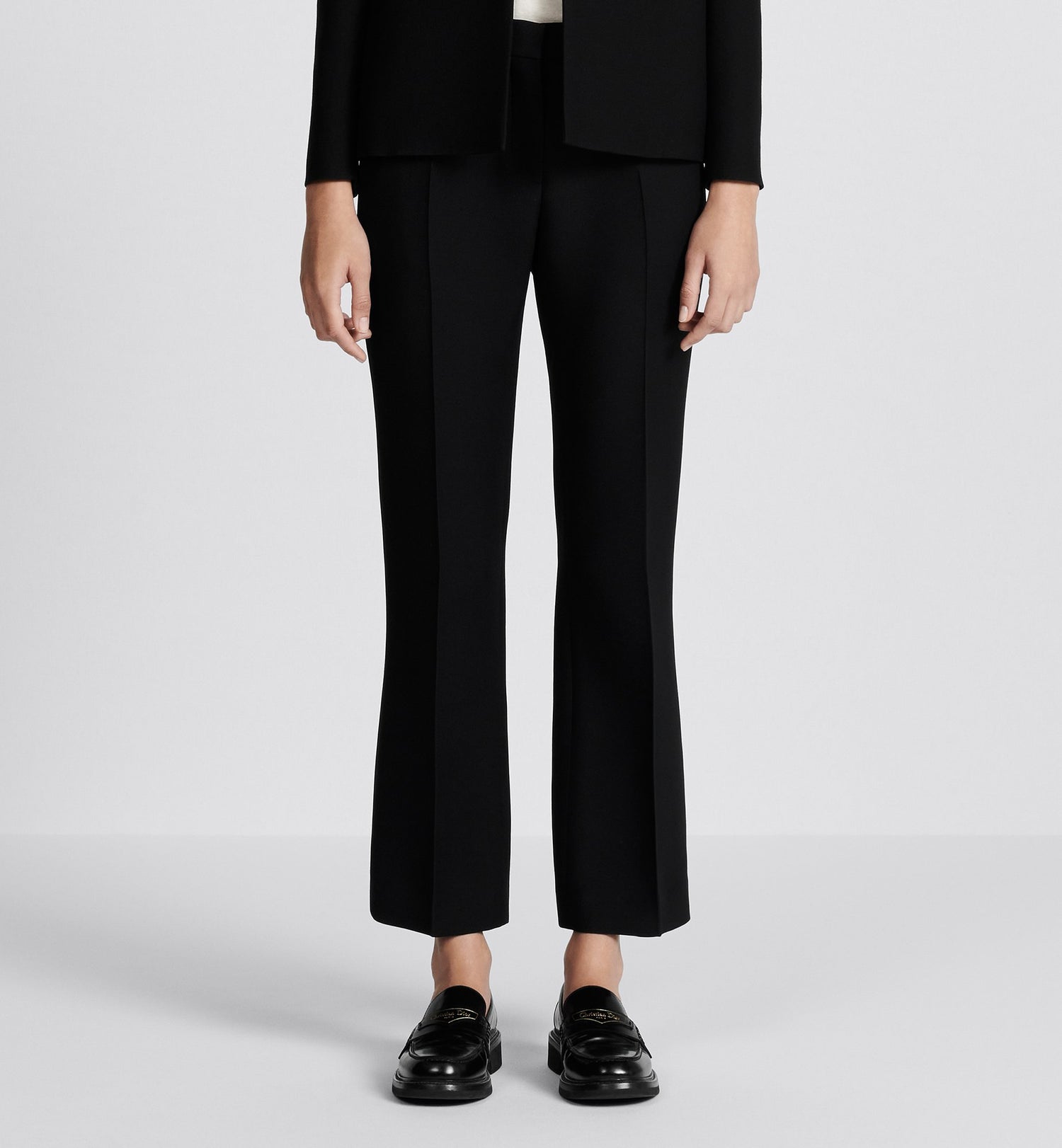 Straight Pants Black Wool And Silk