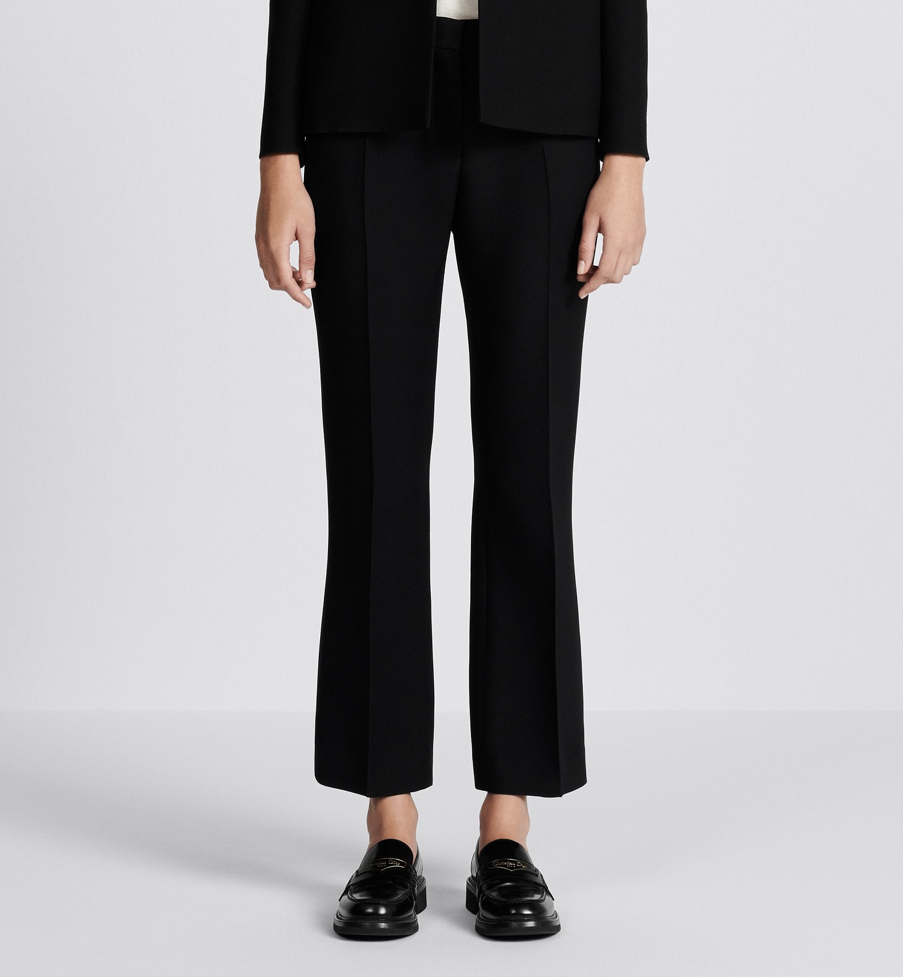 Straight Pants Black Wool And Silk