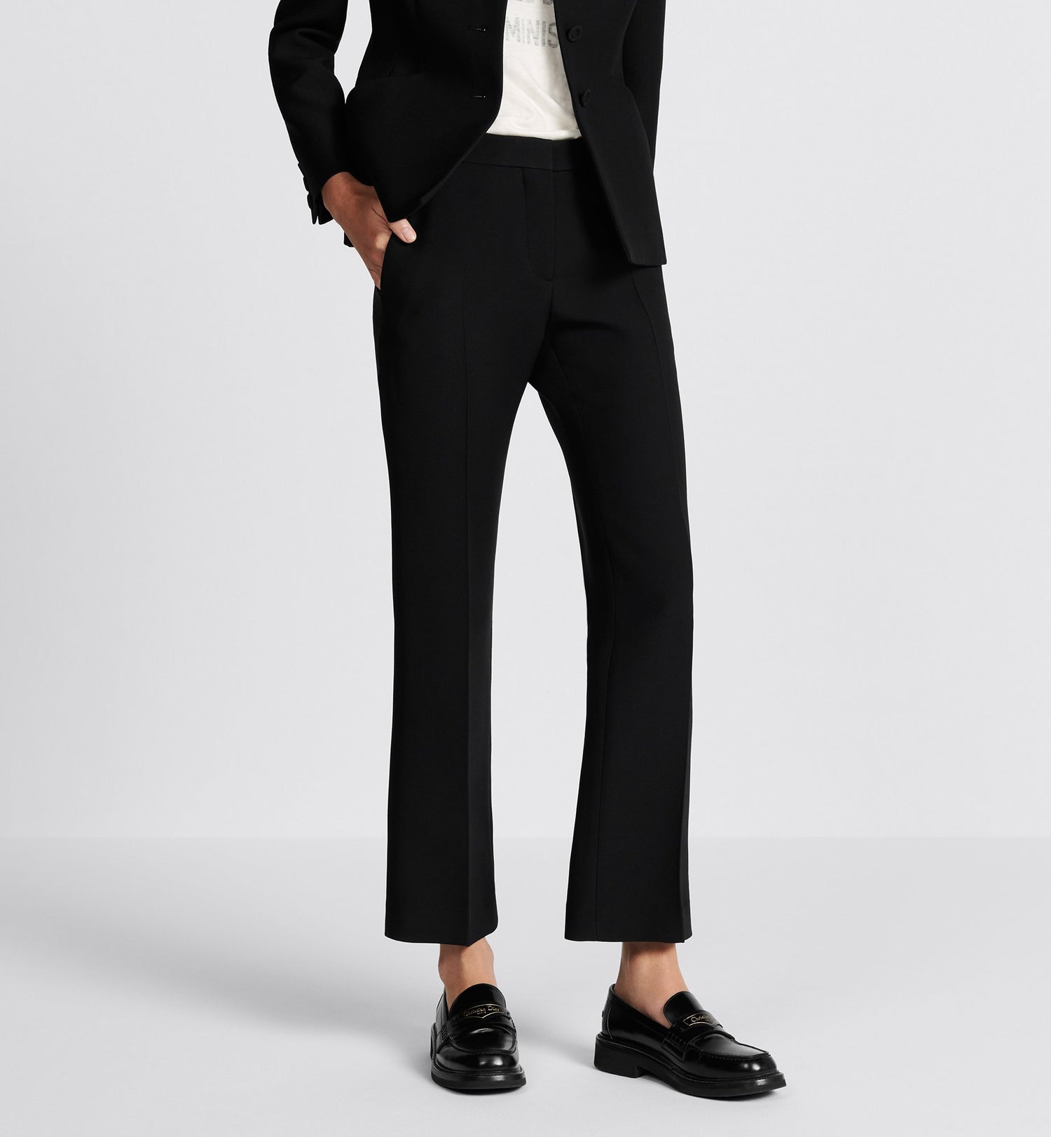 Straight Pants Black Wool And Silk