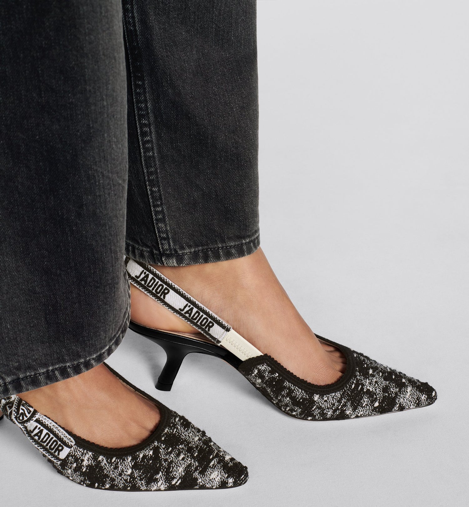 JAdior Slingback Pump Black And White Houndstooth Tweed