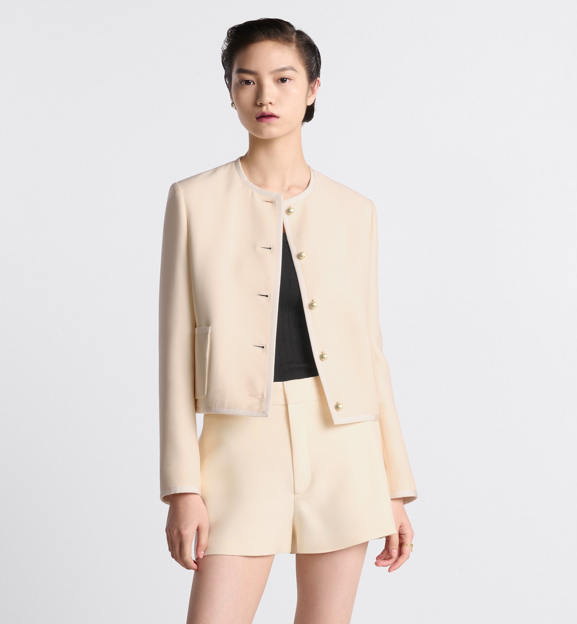 Cropped Jacket Ecru Wool And Silk