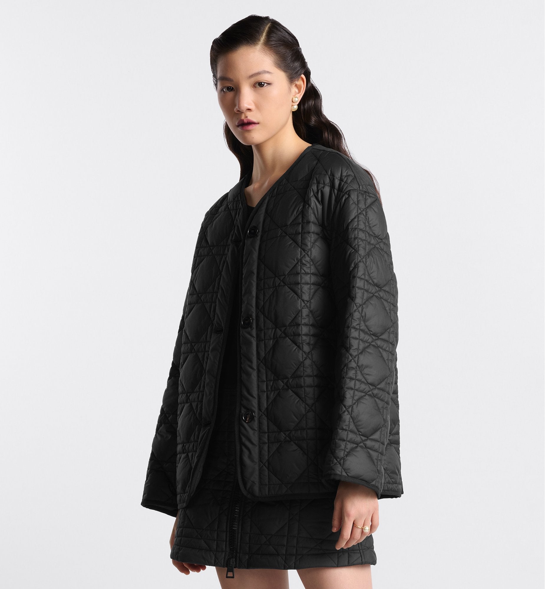 Macrocannage Peacoat Black Quilted Technical Taffeta