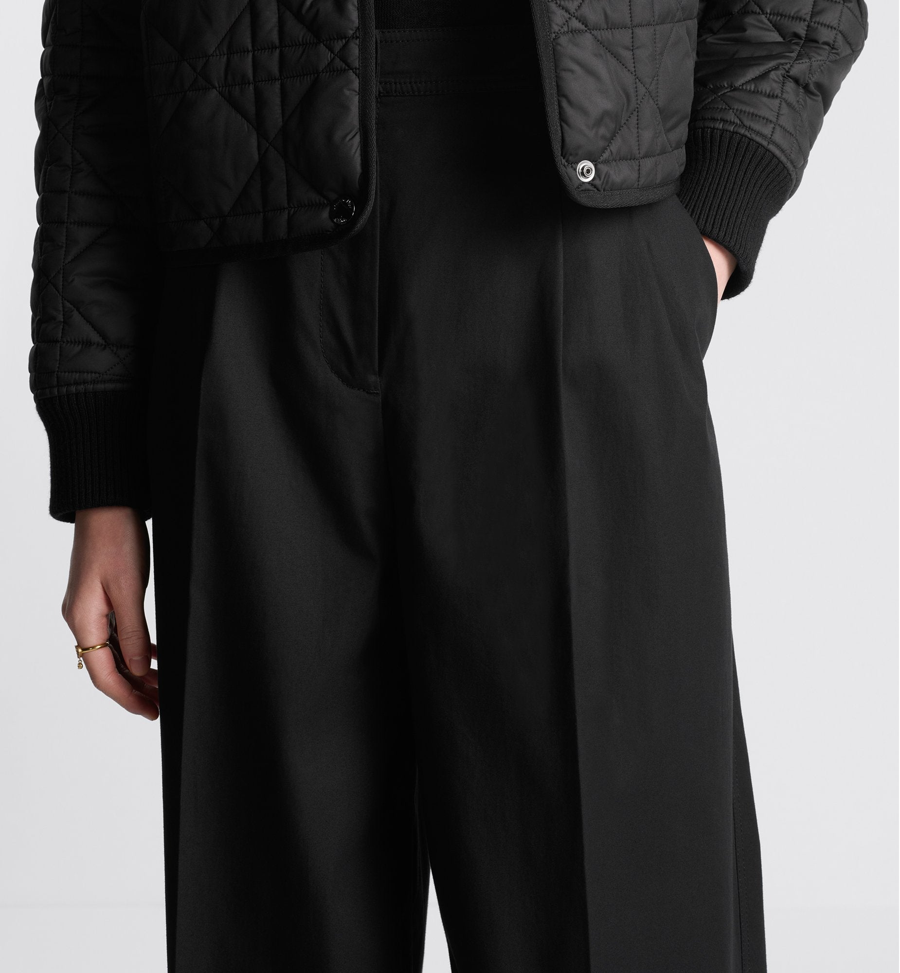 Wide Leg Pants Black Cotton Gabardine