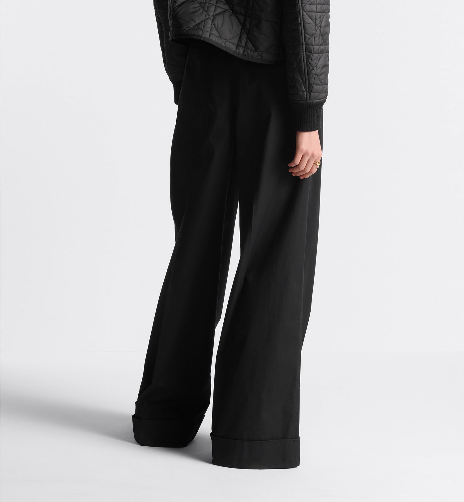 Wide Leg Pants Black Cotton Gabardine