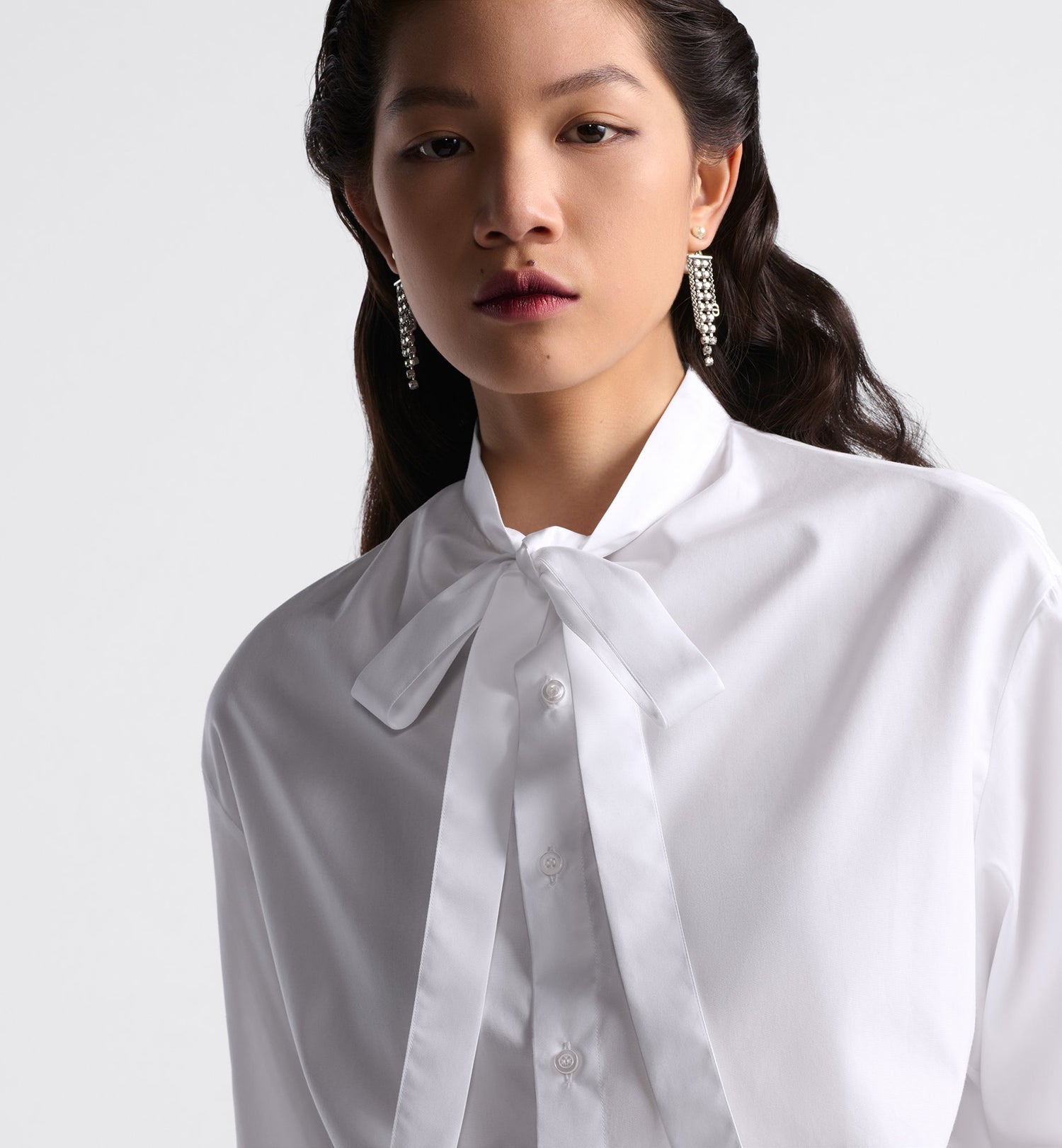 Ascot Blouse White Cotton Poplin