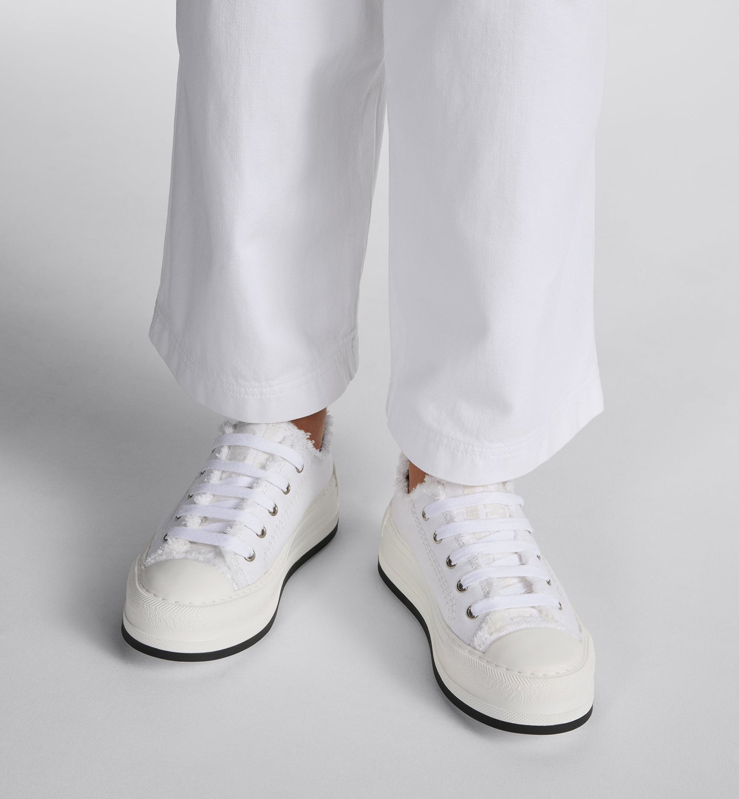 Dioriviera Walk N Dior Platform Sneaker White Fringed And Embroidered Cotton Canvas