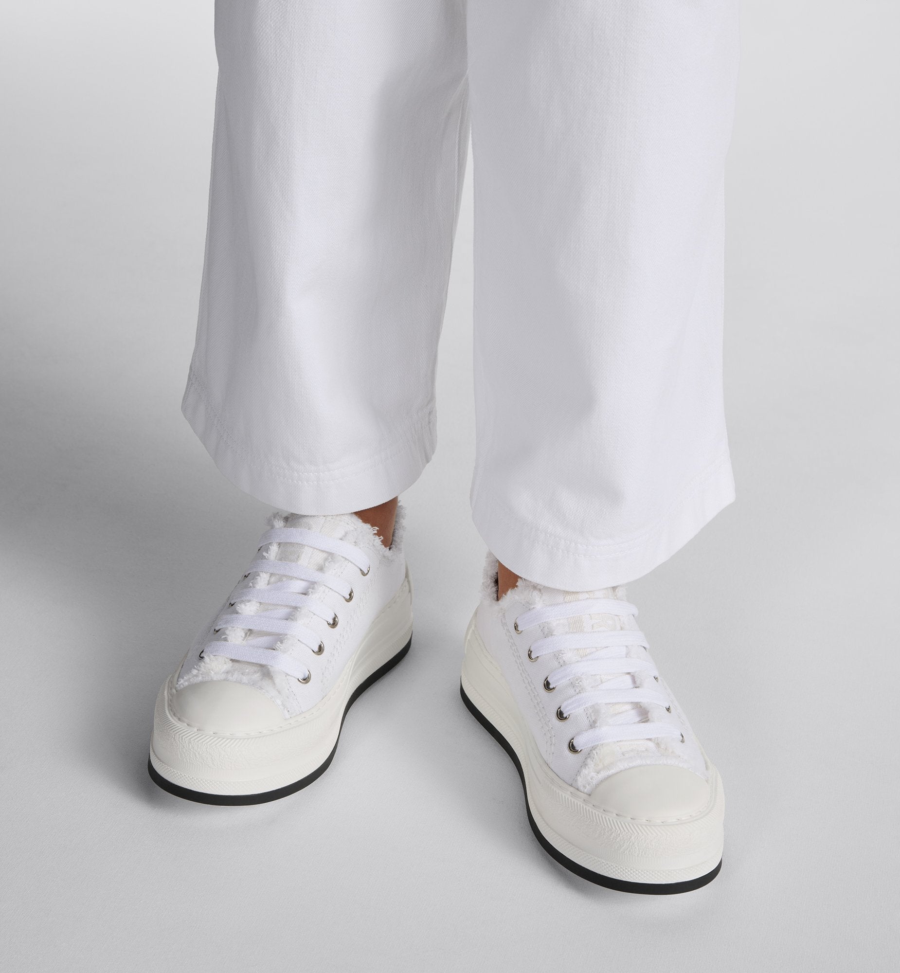 Dioriviera Walk N Dior Platform Sneaker White Fringed And Embroidered Cotton Canvas