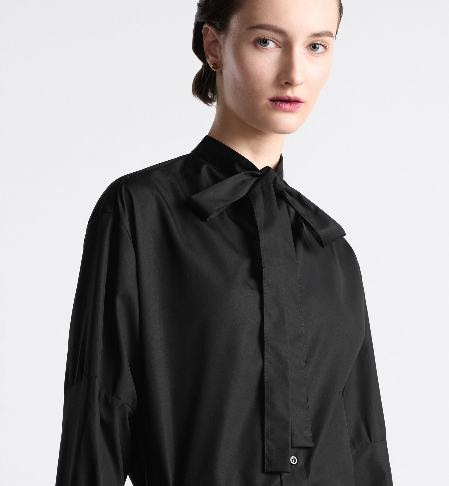 Ascot Blouse Black Cotton Poplin