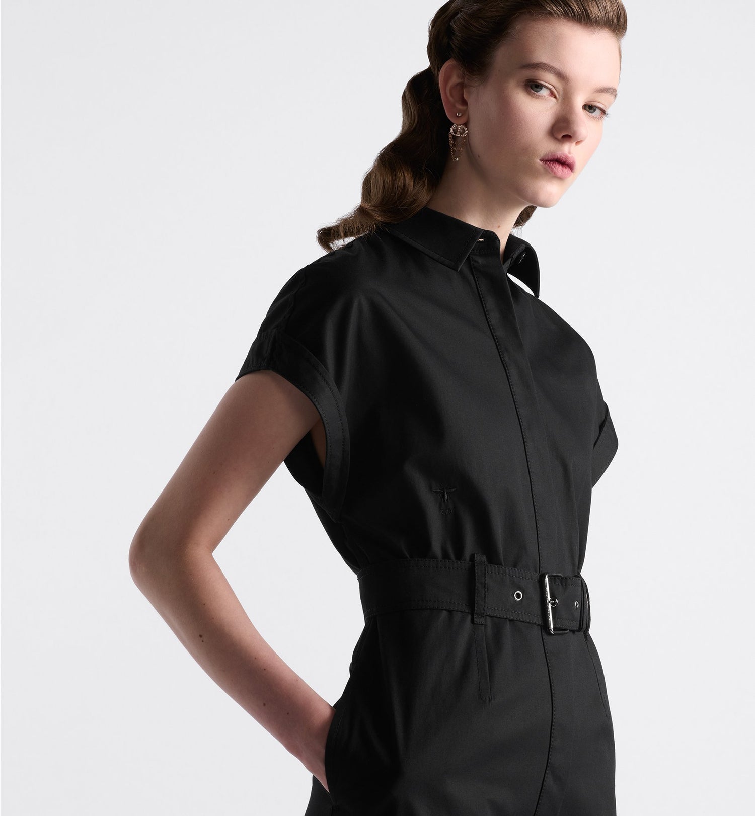 Mid Length Shirtdress Black Cotton Gabardine