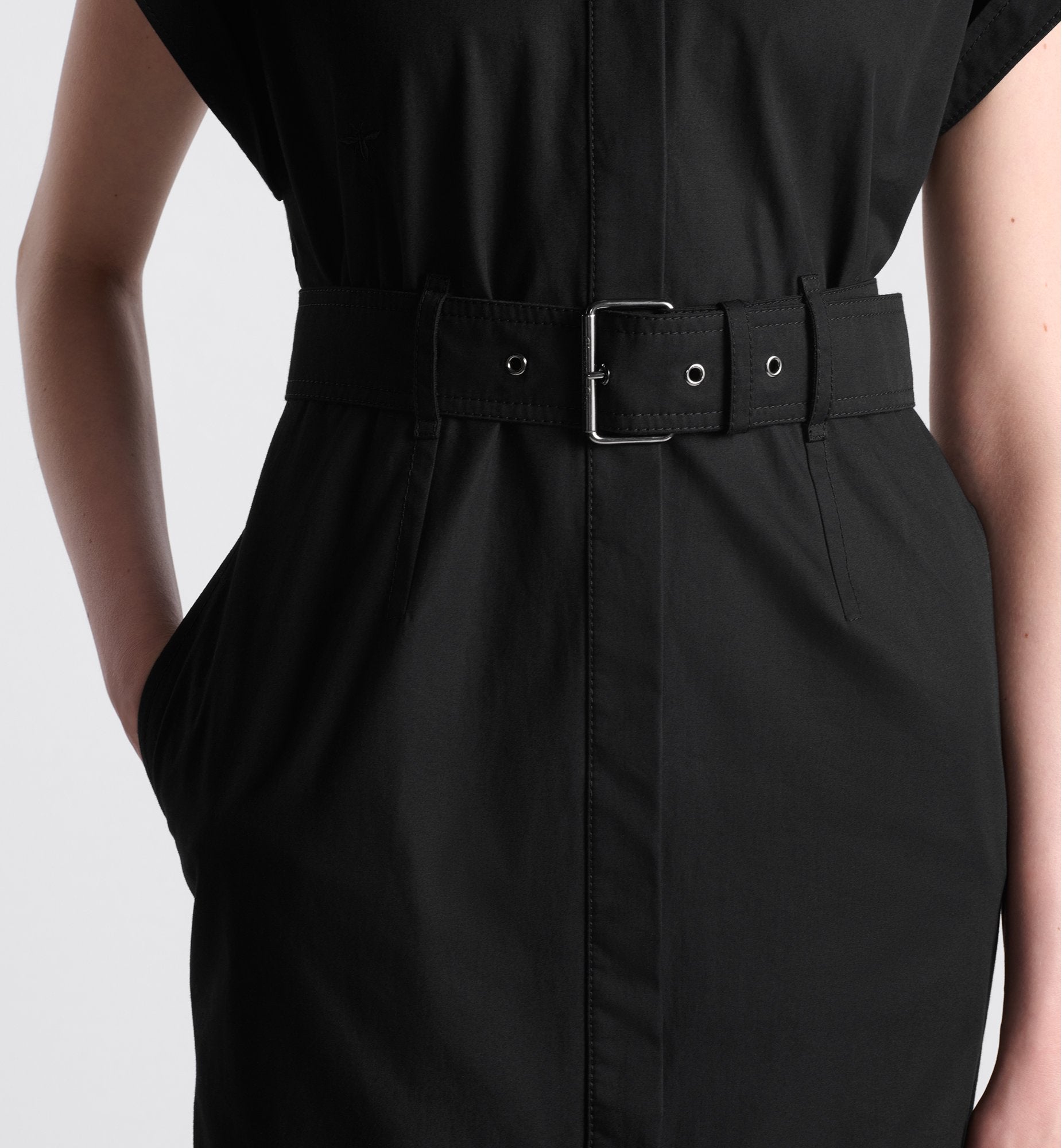 Mid Length Shirtdress Black Cotton Gabardine