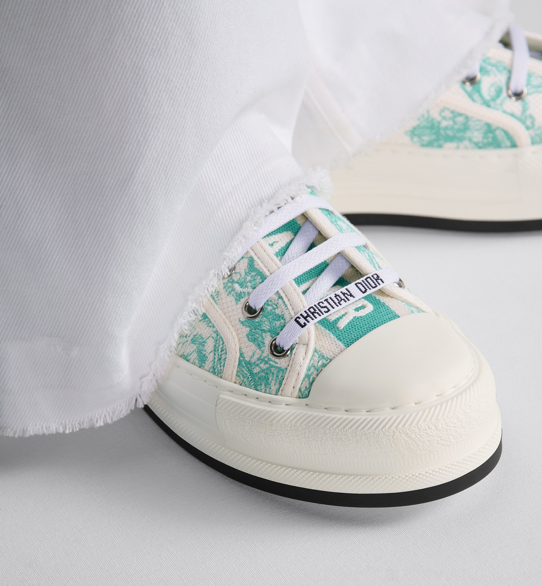 Dioriviera Walk N Dior Platform Sneaker Cotton Embroidered With Aquamarina Toile De Jouy Sauvage Motif