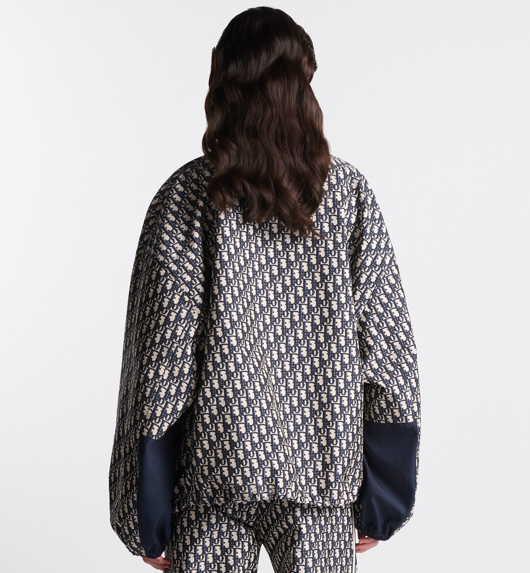 Pullover Anorak Blue And Ecru Technical Taffeta Jacquard With Dior Oblique Motif