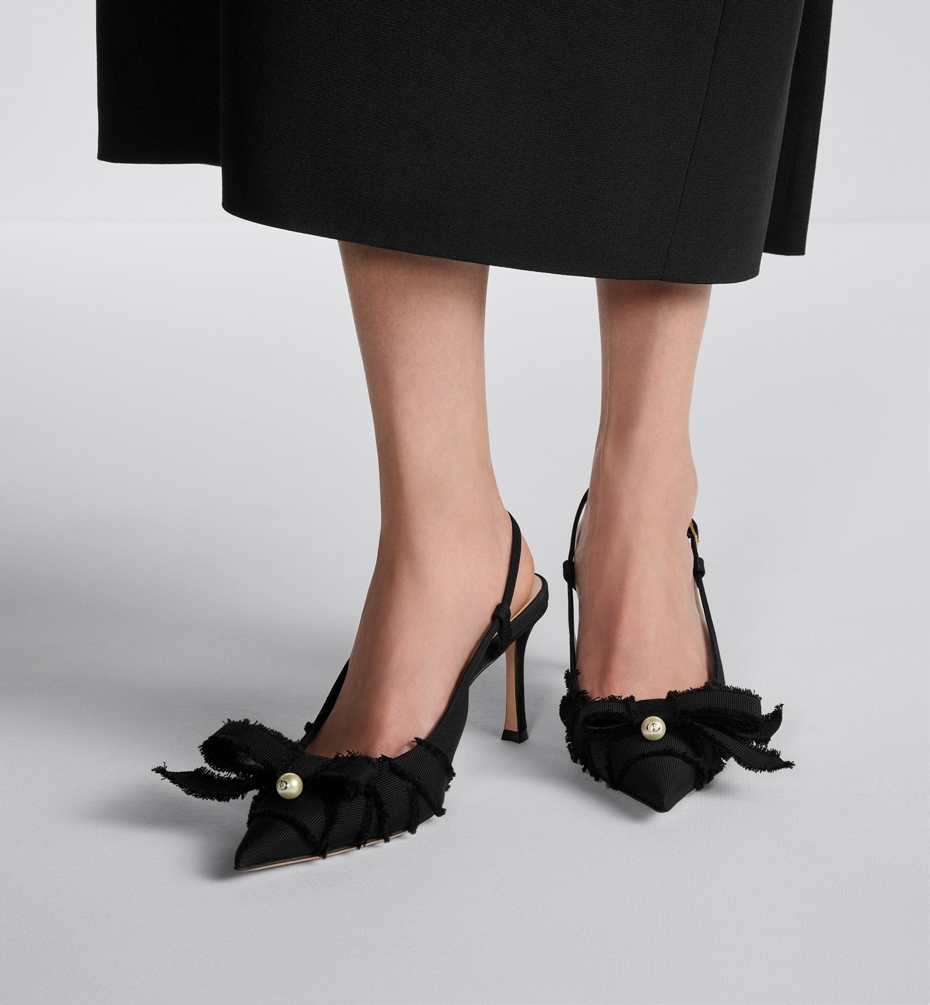 Adiorable Slingback Pump Black Fringed Grosgrain